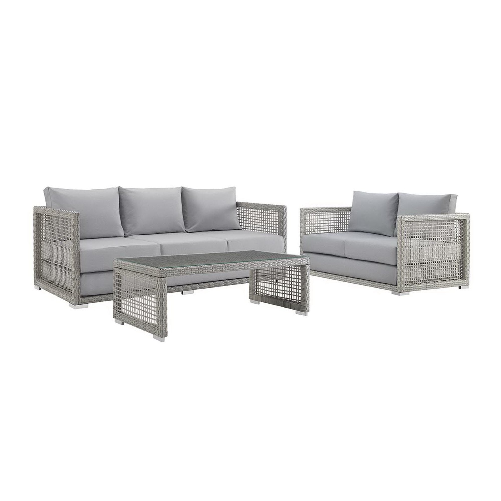 Aura 3 Piece Outdoor Patio Wicker Rattan Set - Gray Gray