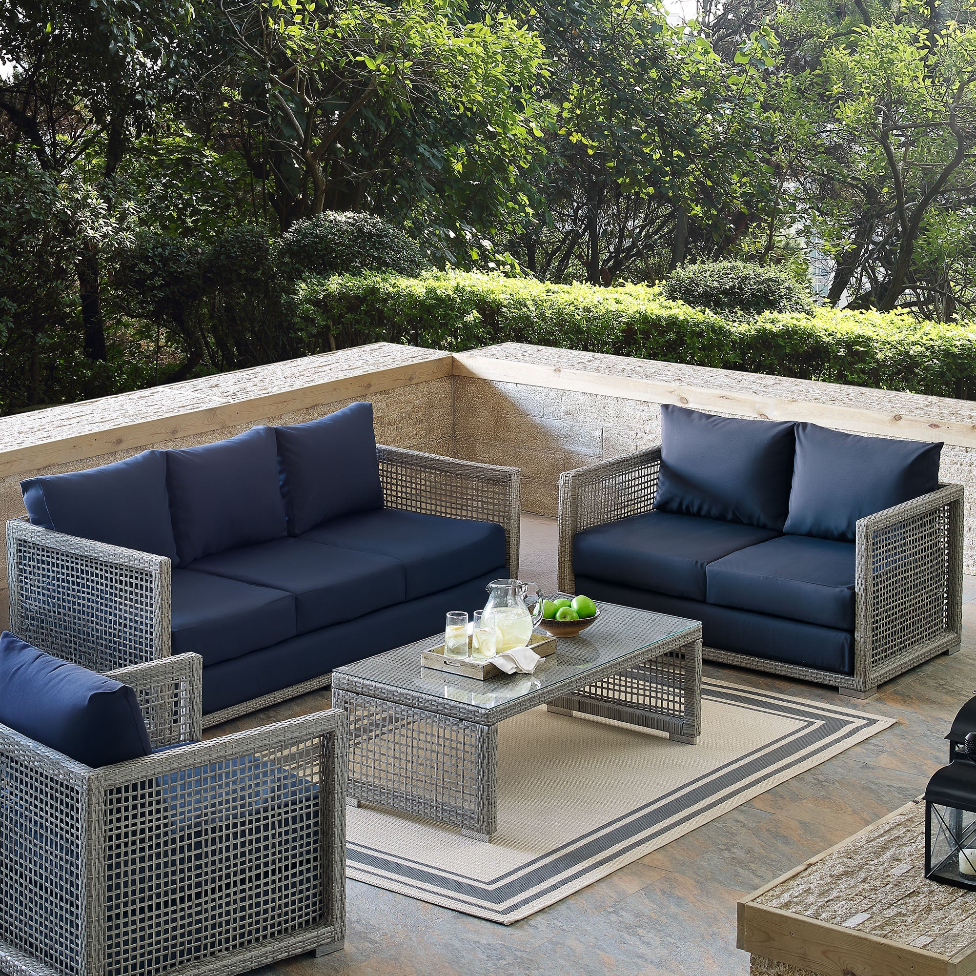 Aura 3 Piece Outdoor Patio Wicker Rattan Set