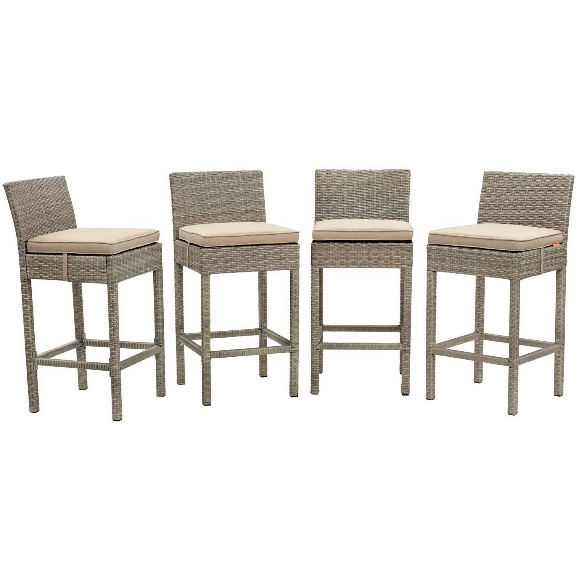 Conduit Outdoor Patio Wicker Rattan Bar Stool Set of 4 - Light Gray Beige