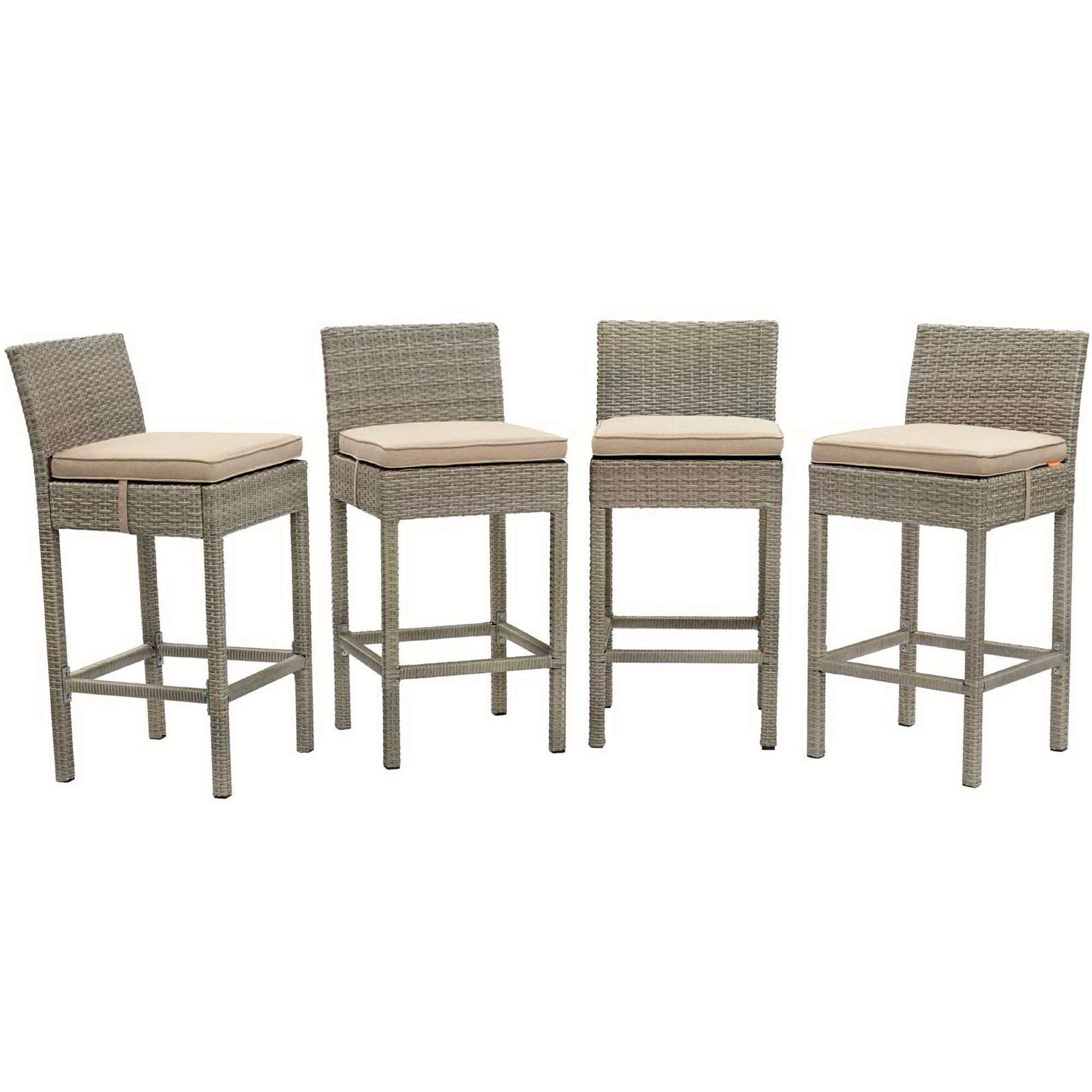 Conduit Outdoor Patio Wicker Rattan Bar Stool Set of 4 - Light Gray Beige