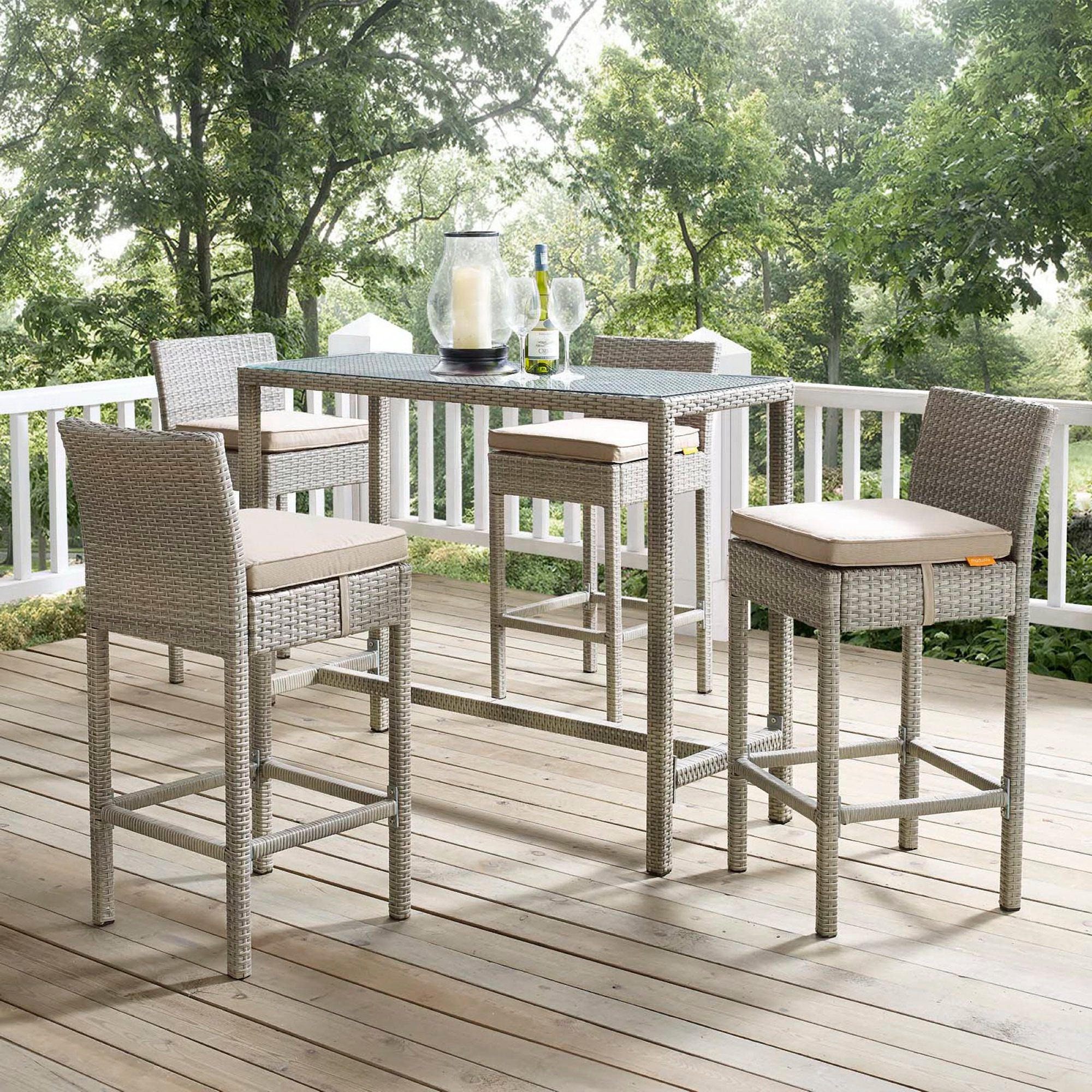 Conduit Outdoor Patio Wicker Rattan Bar Stool Set of 4 - Light Gray Navy
