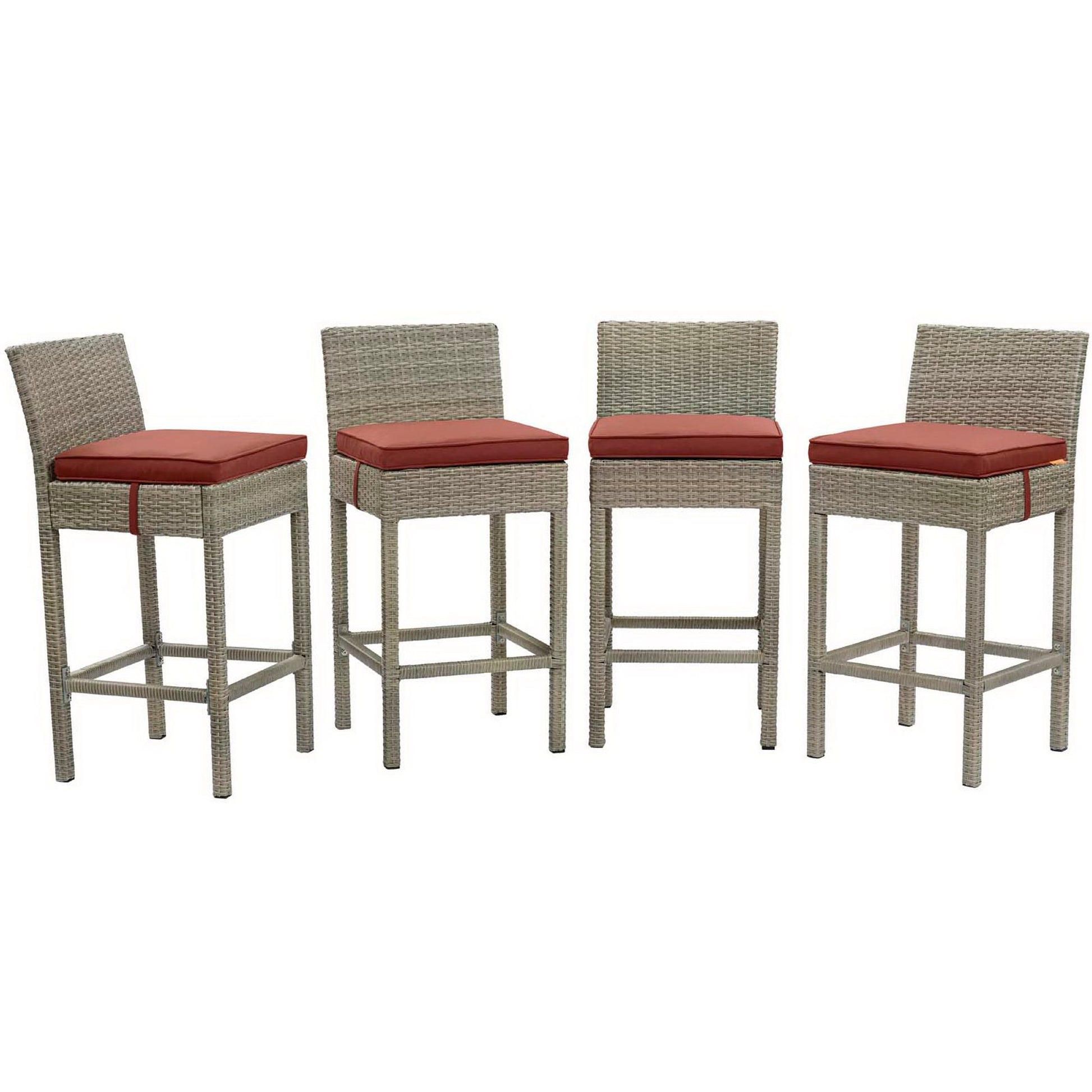 Conduit Outdoor Patio Wicker Rattan Bar Stool Set of 4 - Light Gray Orange