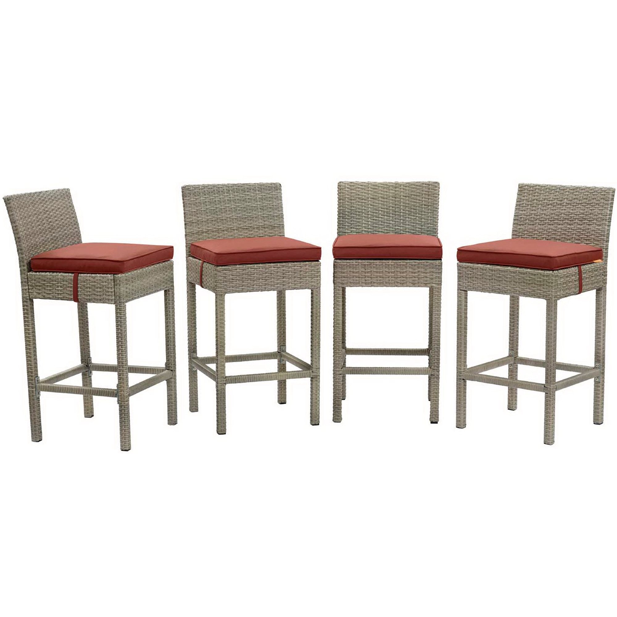 Conduit Outdoor Patio Wicker Rattan Bar Stool Set of 4 - Light Gray Orange