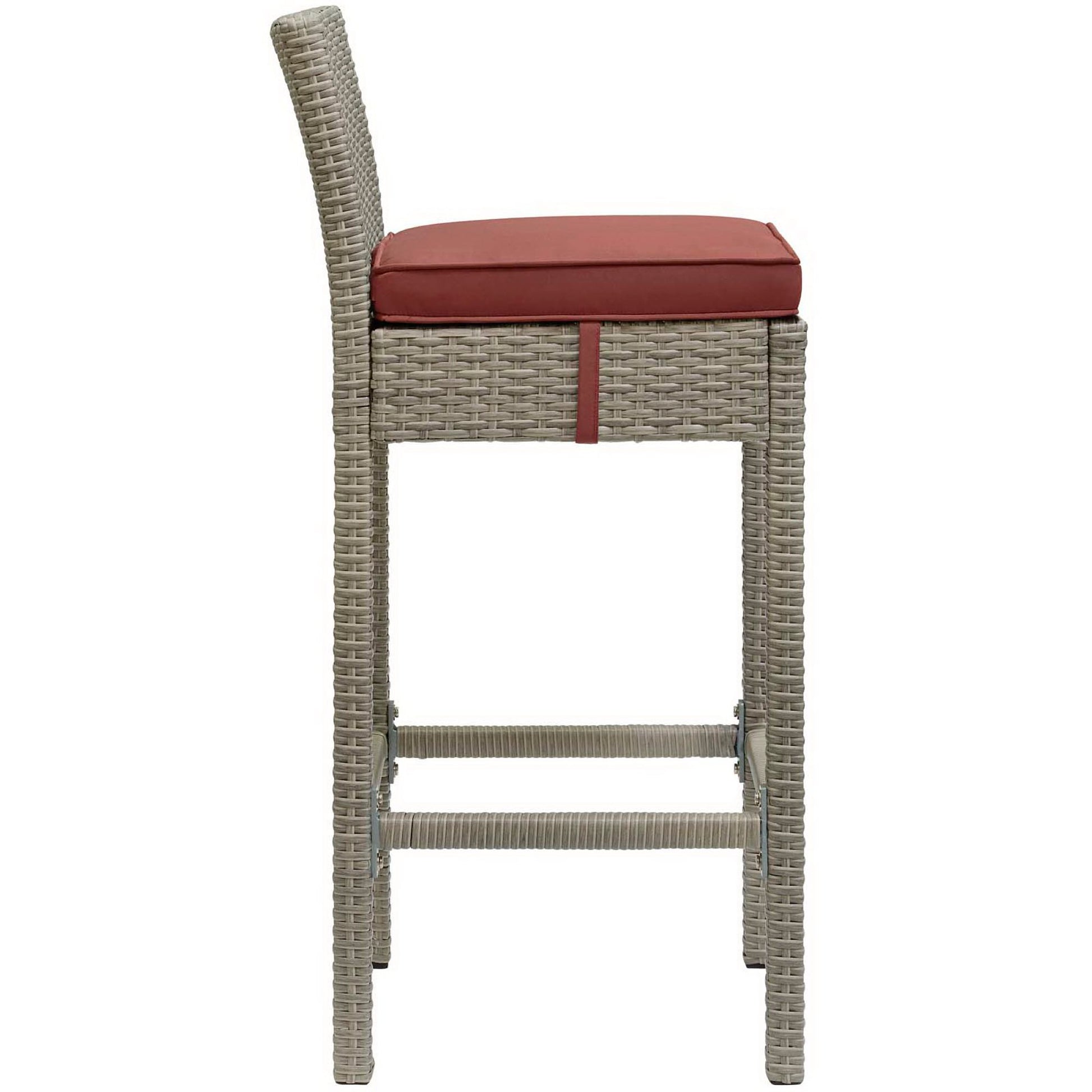 Conduit Outdoor Patio Wicker Rattan Bar Stool Set of 4 - Light Gray Red