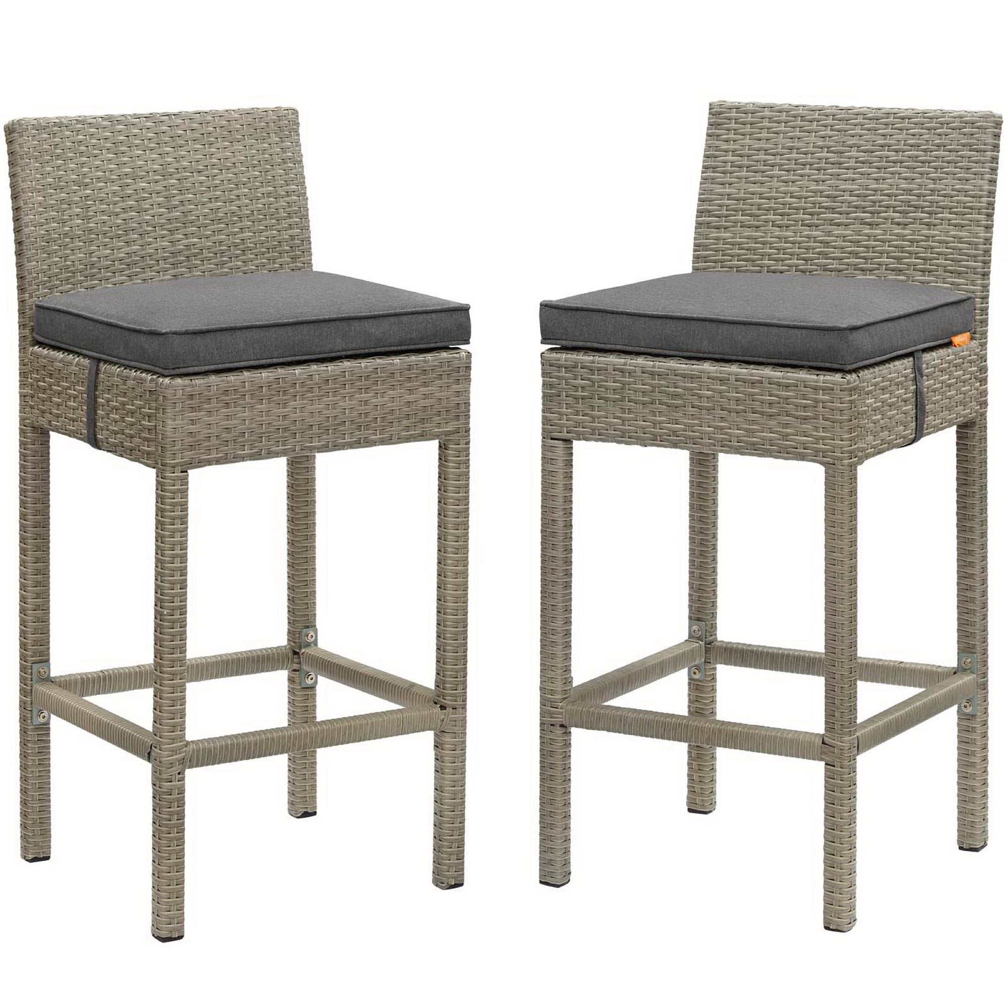 Conduit Outdoor Wicker Rattan Bar Stool Set of 2 - Light Gray Gray