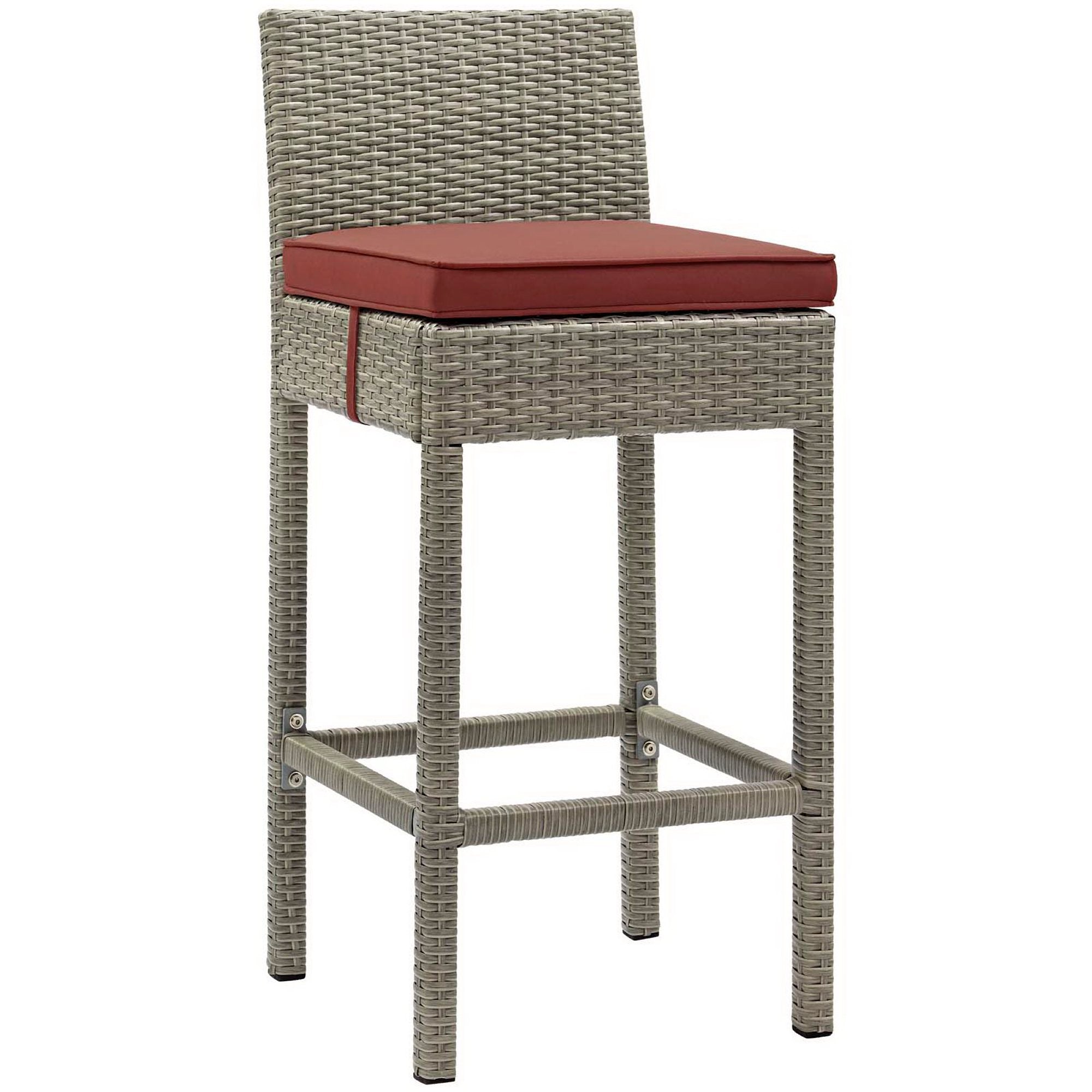 Conduit Outdoor Wicker Rattan Bar Stool Set of 2 - Light Gray Red