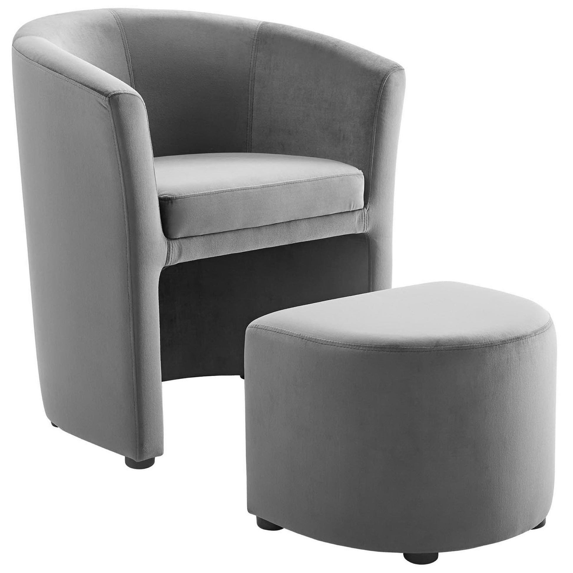 Divulge Performance Velvet Arm Chair and Ottoman Set - Gray