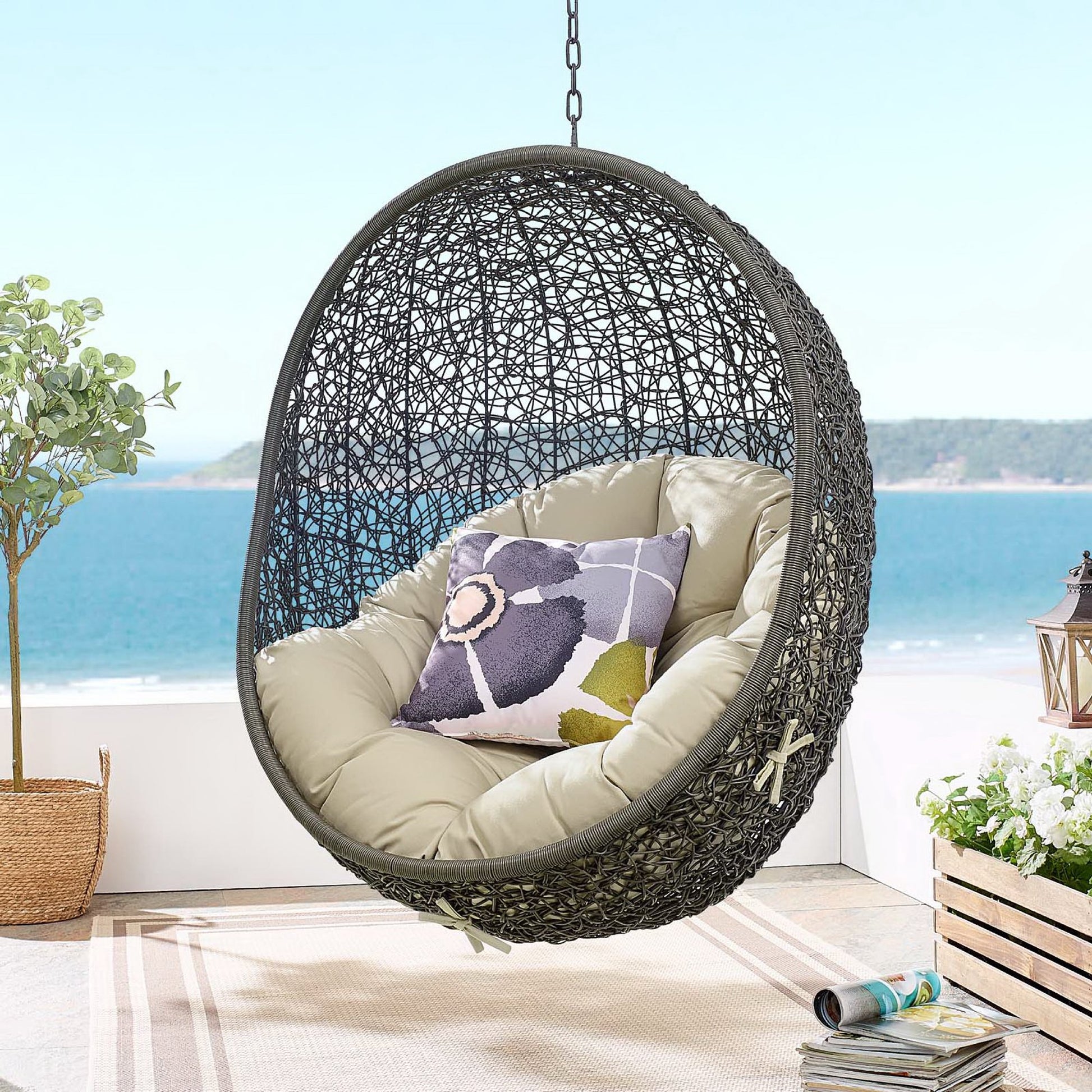 Hide Sunbrella® Fabric Swing Outdoor Patio Lounge Chair Without Stand - White Gray