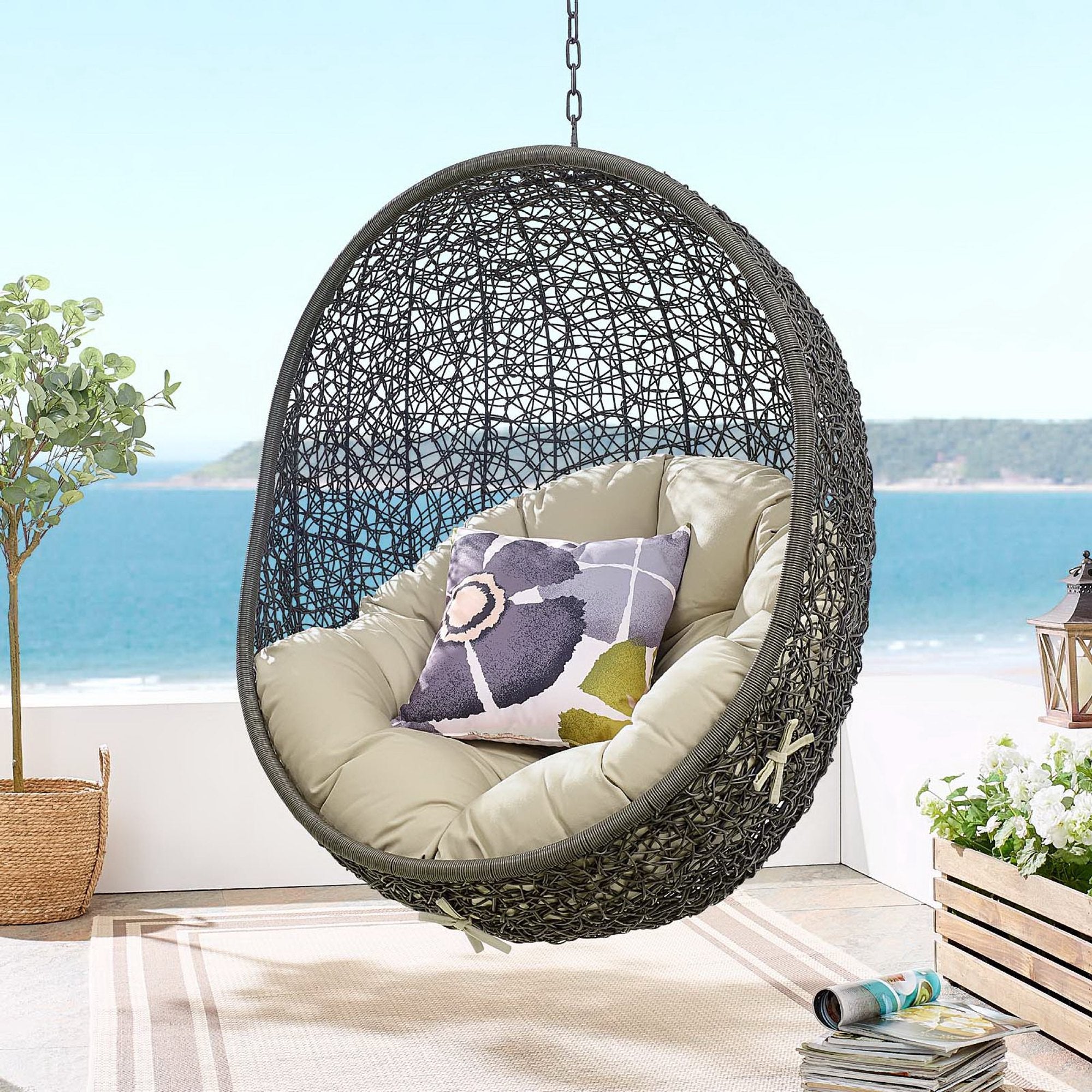 Hide Sunbrella® Fabric Swing Outdoor Patio Lounge Chair Without Stand - White Gray