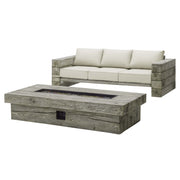 Manteo Rustic Coastal Outdoor Patio Sunbrella® Sofa and Fire Pit Set - Light Gray Beige