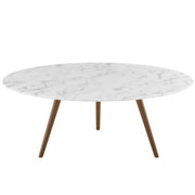 Lippa 40" Round Faux Marble Coffee Table with Tripod Base - Walnut White