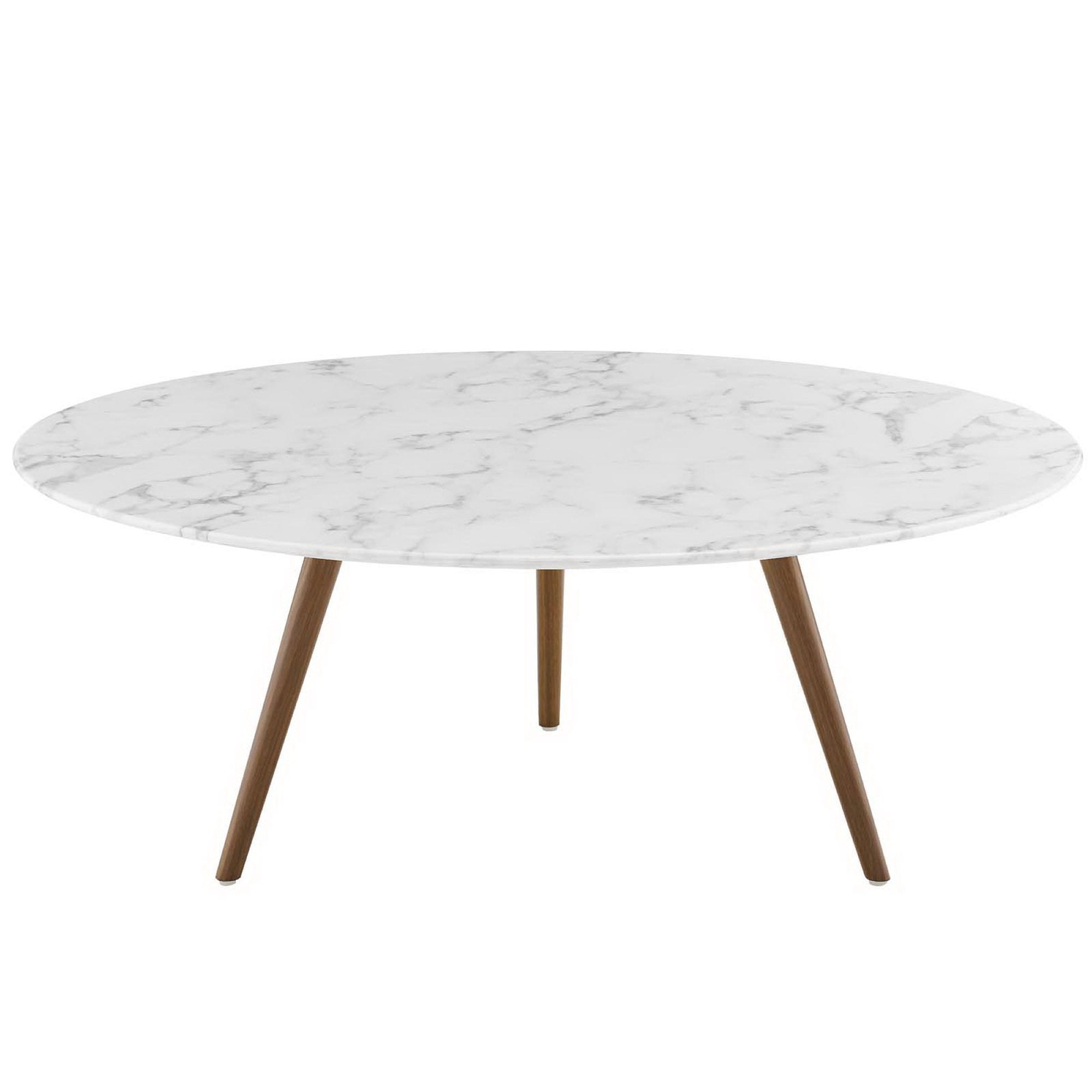Lippa 40" Round Faux Marble Coffee Table with Tripod Base - Walnut White