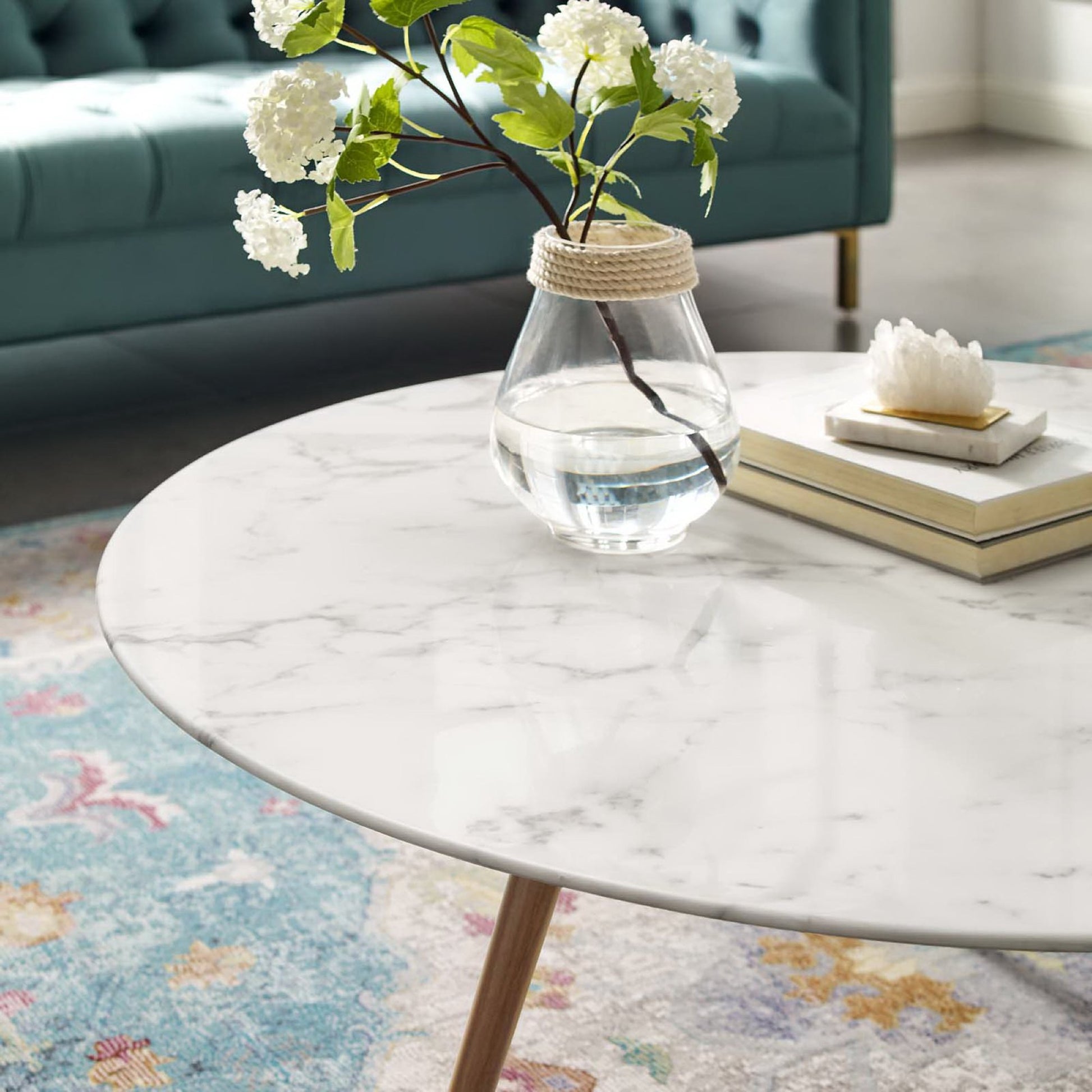 Lippa 40" Round Faux Marble Coffee Table with Tripod Base