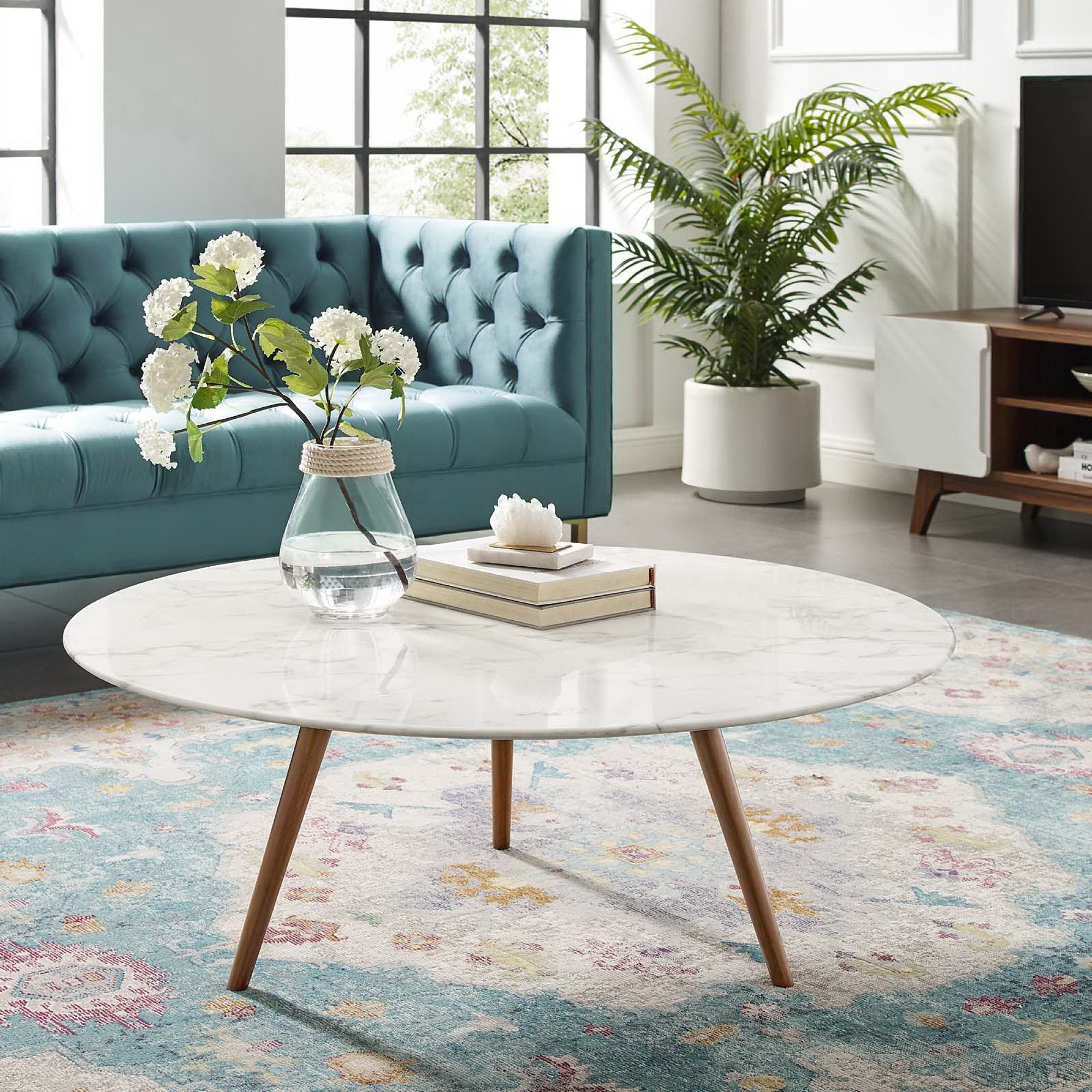 Lippa 40" Round Faux Marble Coffee Table with Tripod Base
