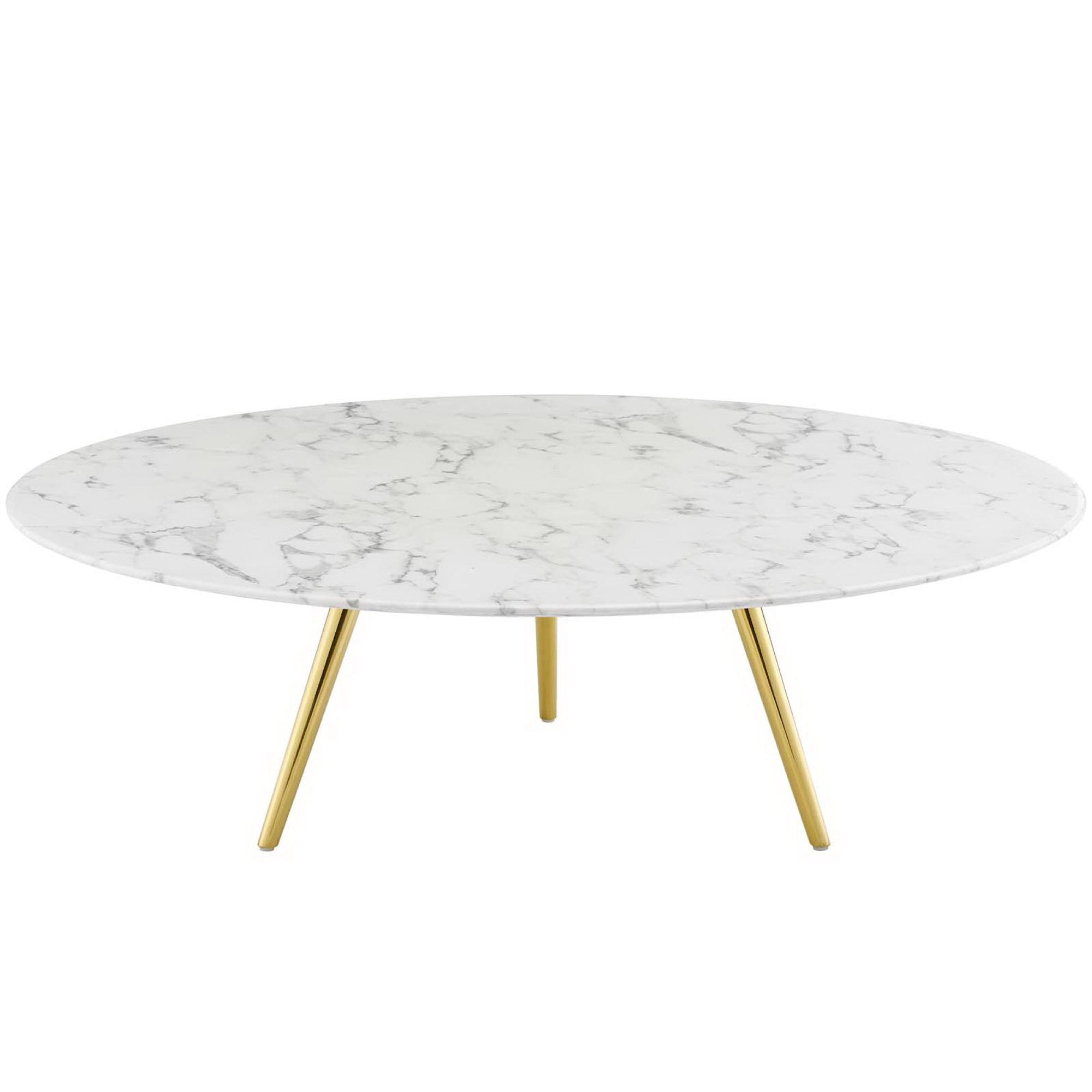 Lippa Round Artificial Marble Coffee Table with Tripod Base - Gold White