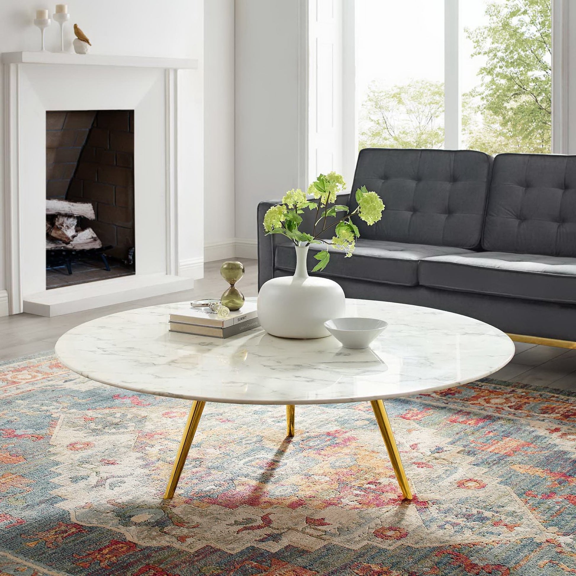 Lippa Round Artificial Marble Coffee Table with Tripod Base