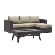 Convene 3 Piece Set Outdoor Patio with Fire Pit - Espresso Beige