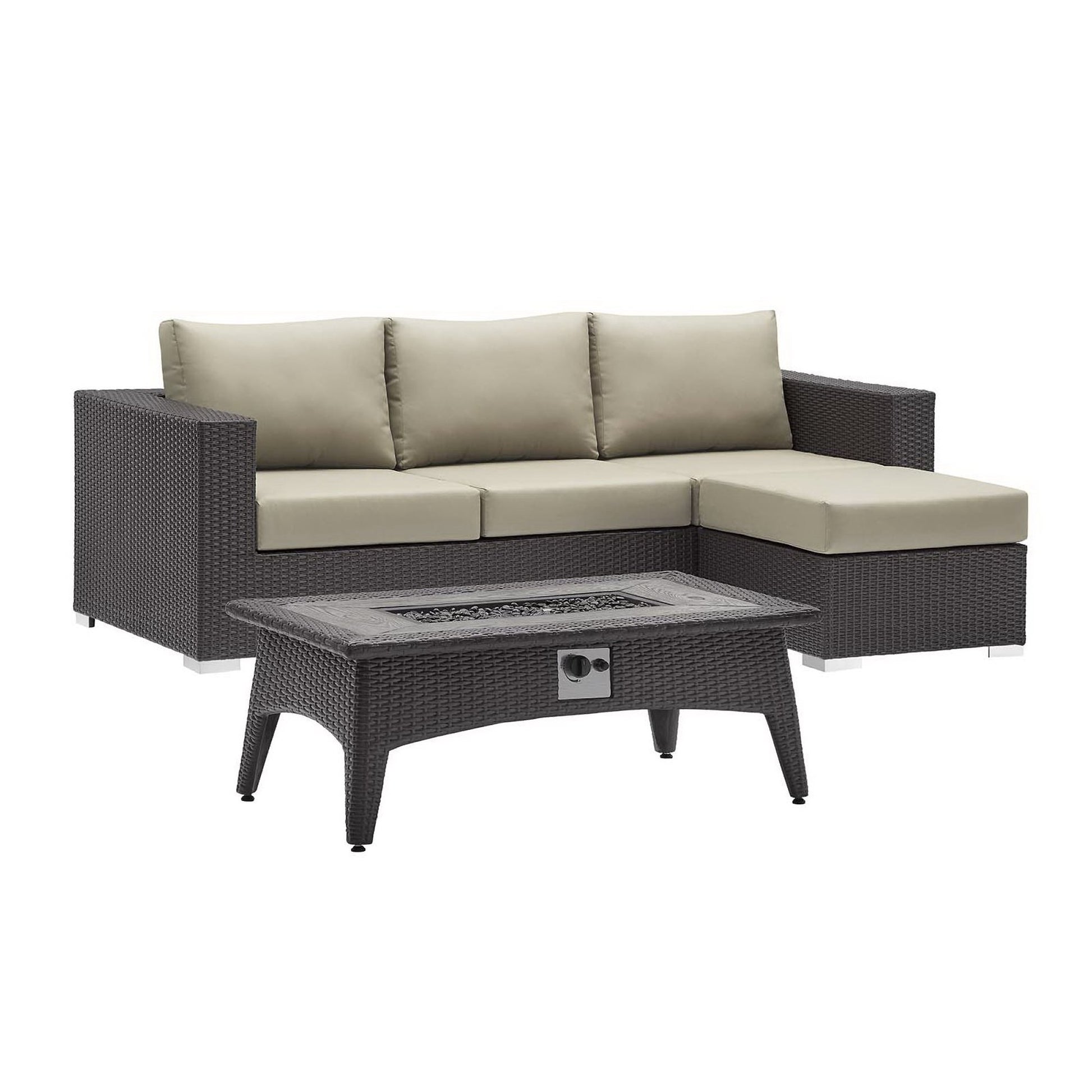 Convene 3 Piece Set Outdoor Patio with Fire Pit - Espresso Beige