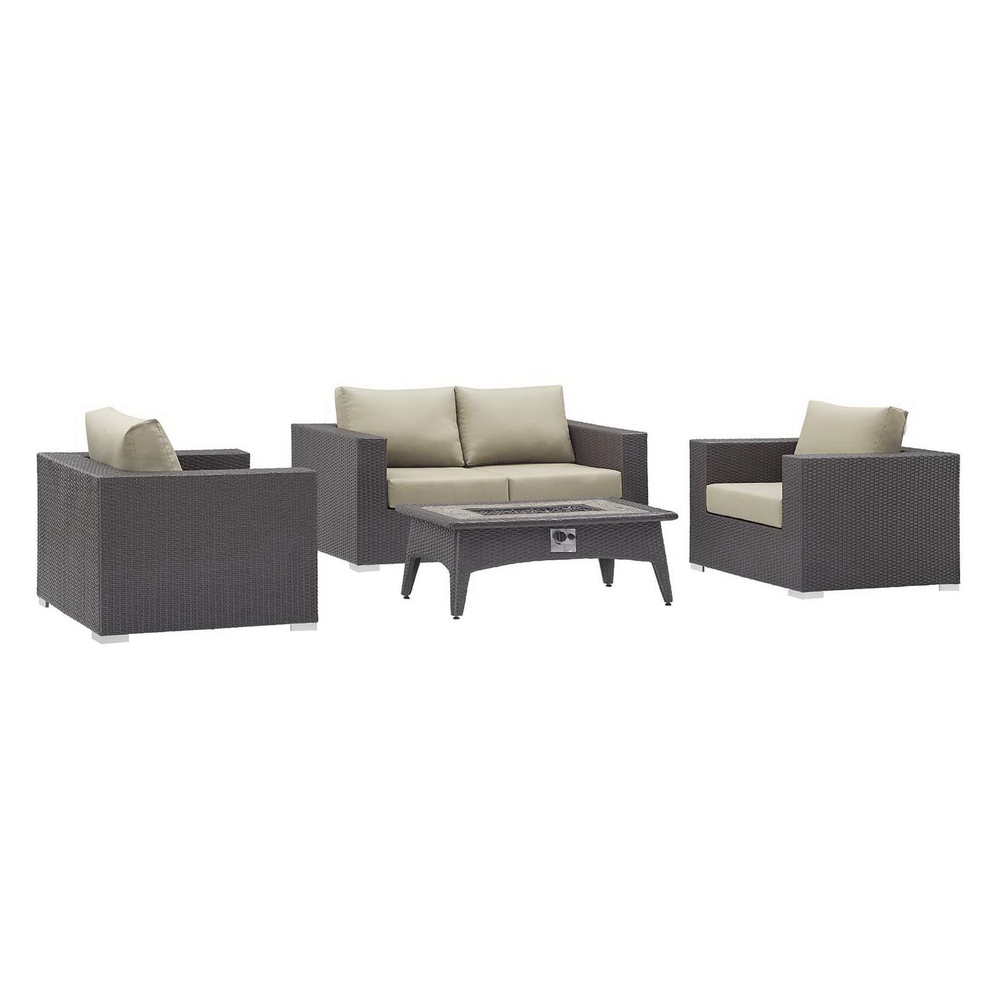 Convene 4 Piece Set Outdoor Patio with Fire Pit - Espresso Beige