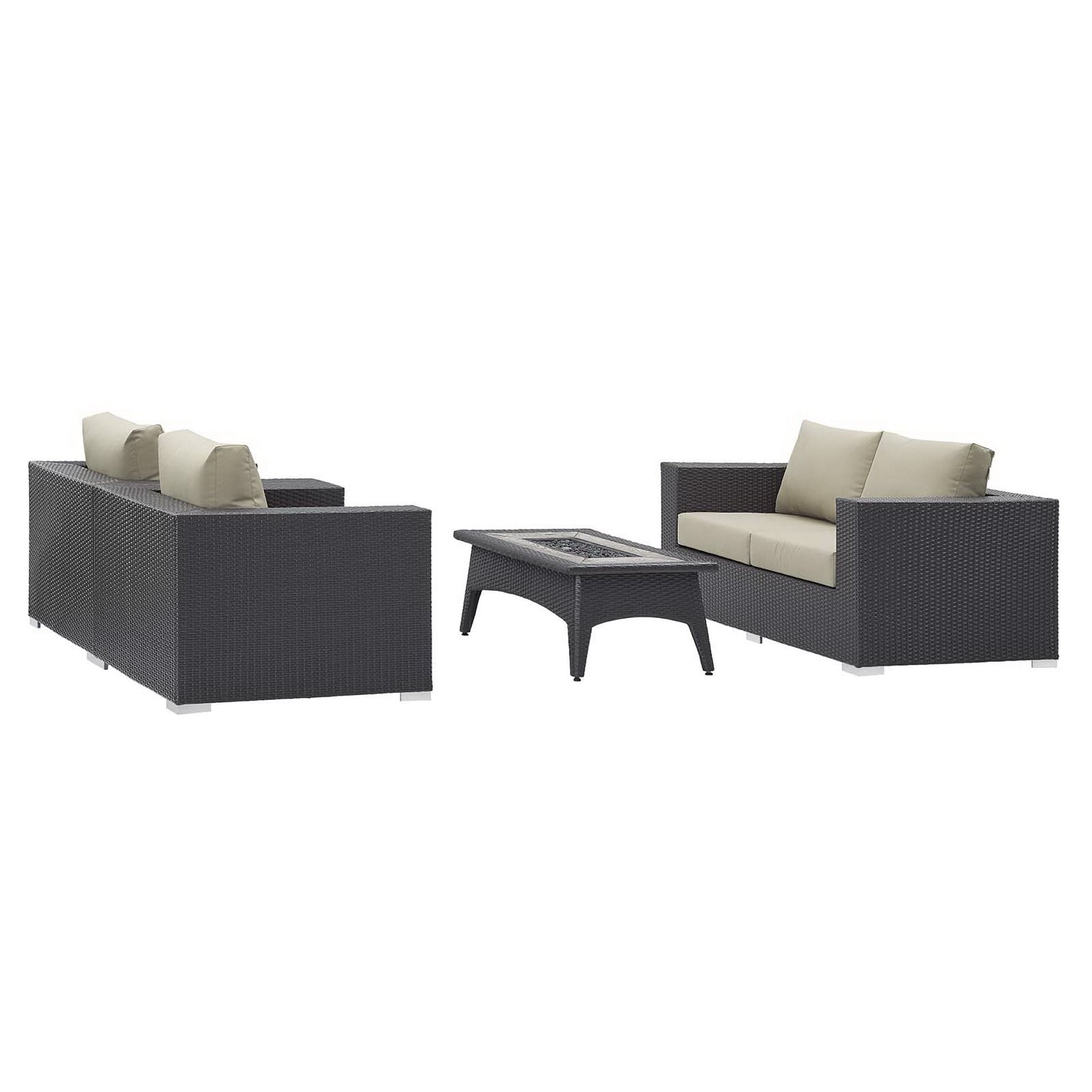 Convene 4 Piece Set Outdoor Patio with Fire Pit - Espresso Red