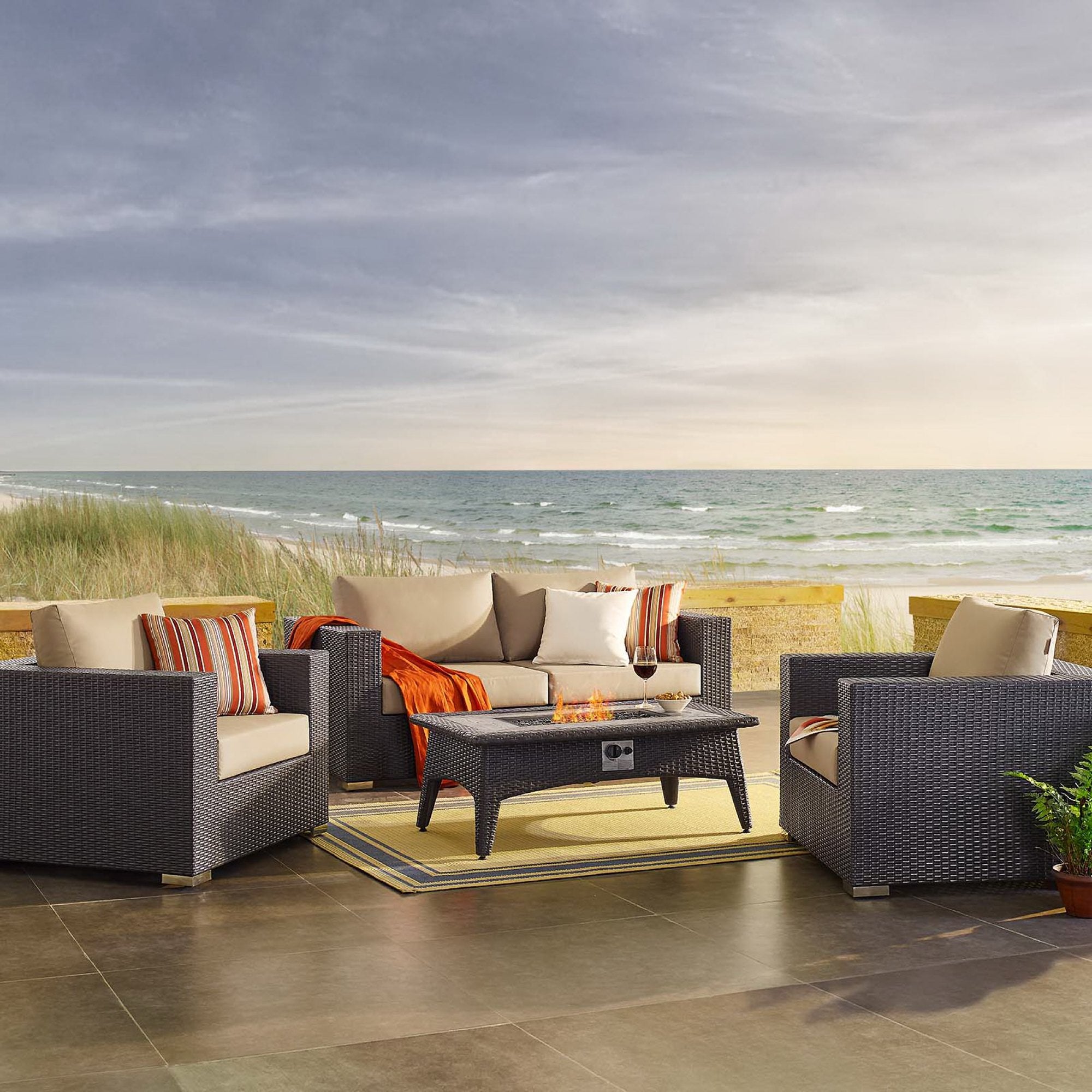 Convene 4 Piece Set Outdoor Patio with Fire Pit
