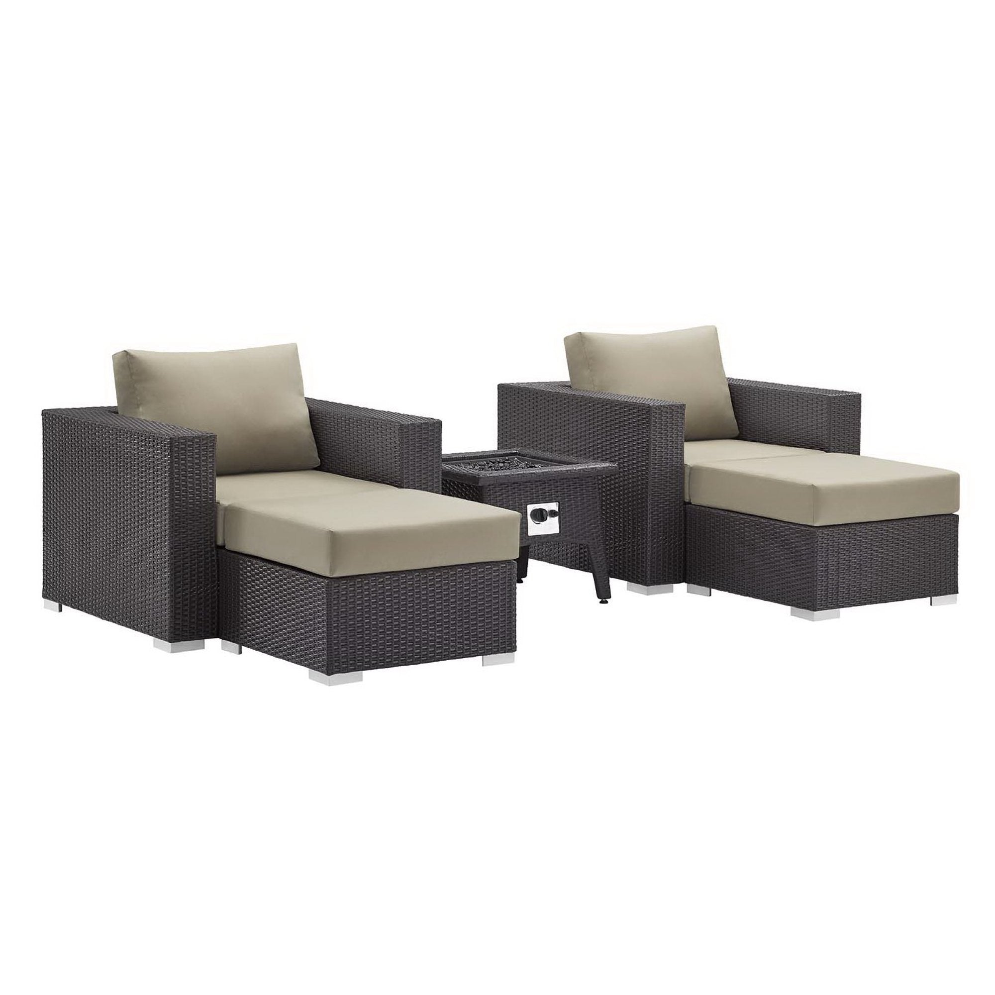 Convene 5 Piece Set Outdoor with Fire Pit - Espresso Beige