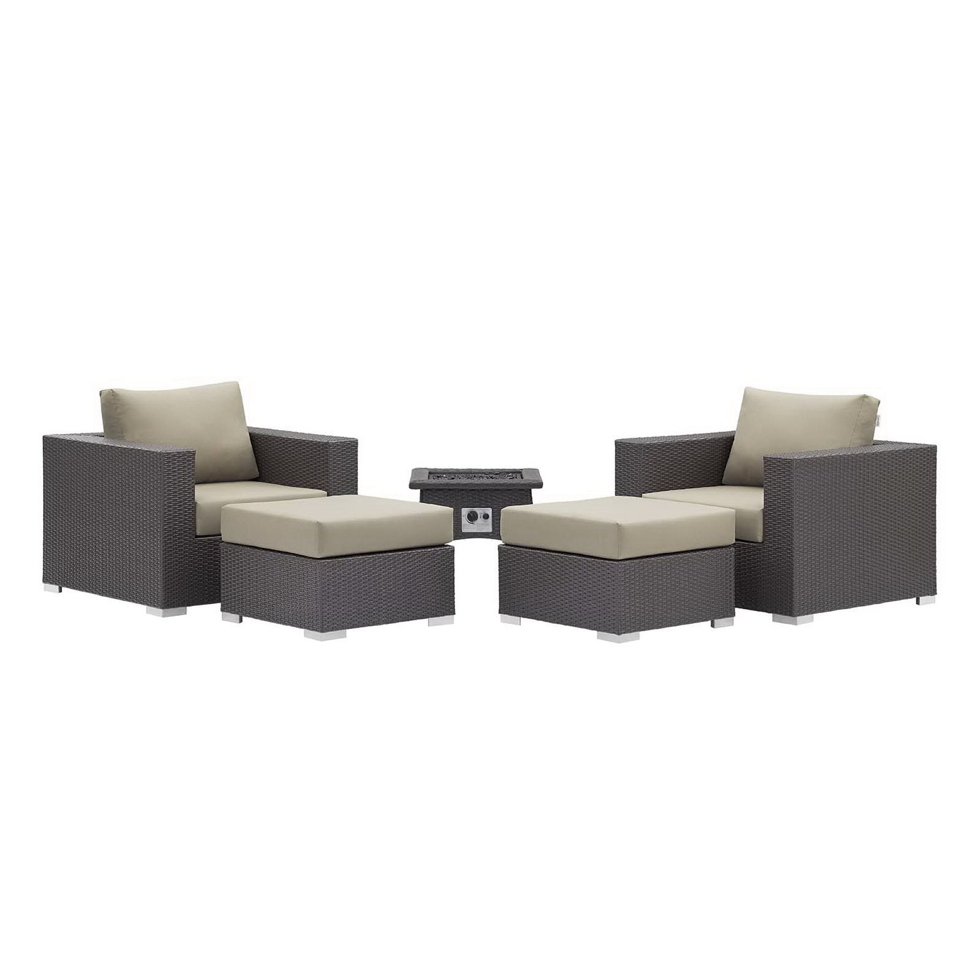 Convene 5 Piece Set Outdoor with Fire Pit - Espresso Mocha