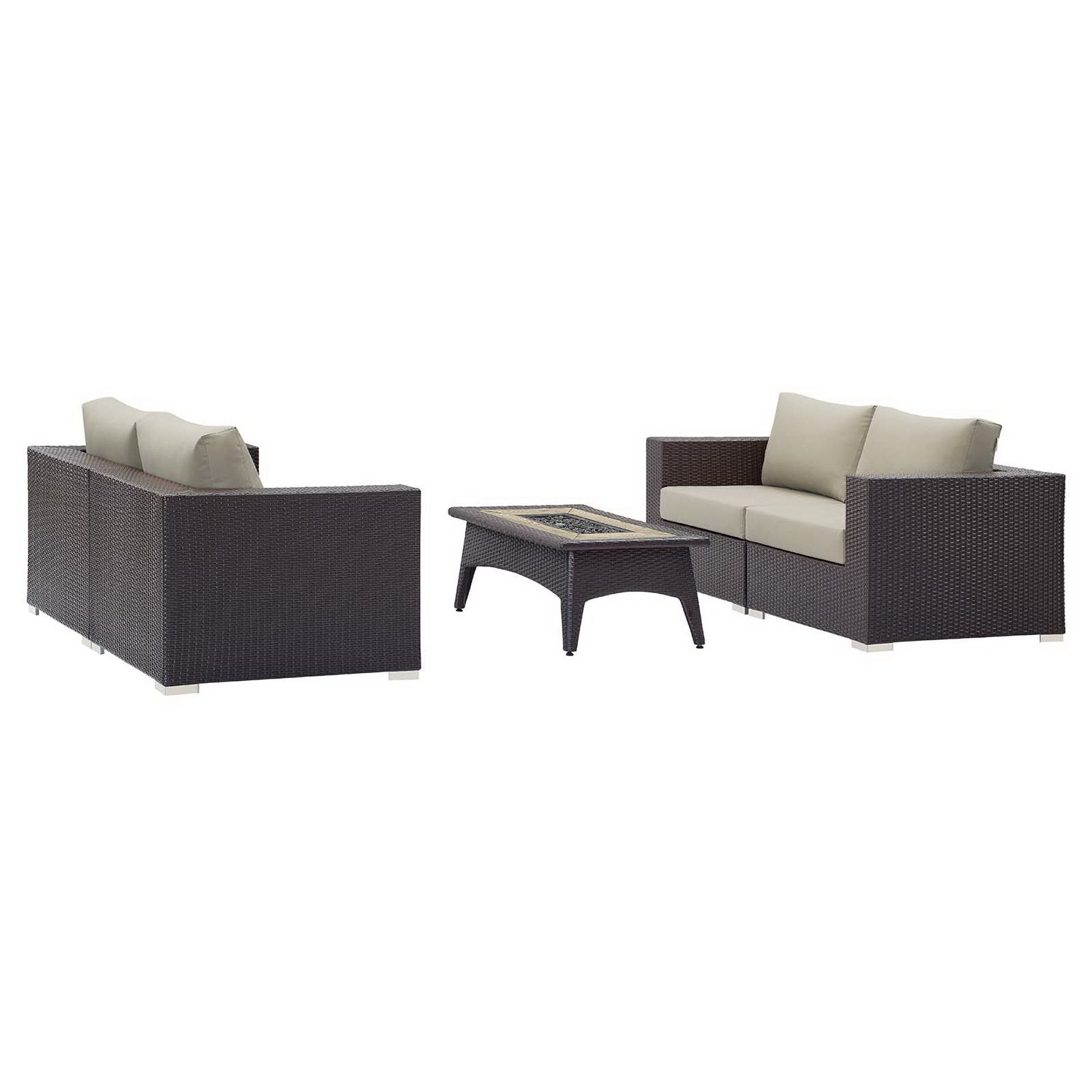 Convene 5 Piece Set Outdoor with Fire Pit - Espresso Beige