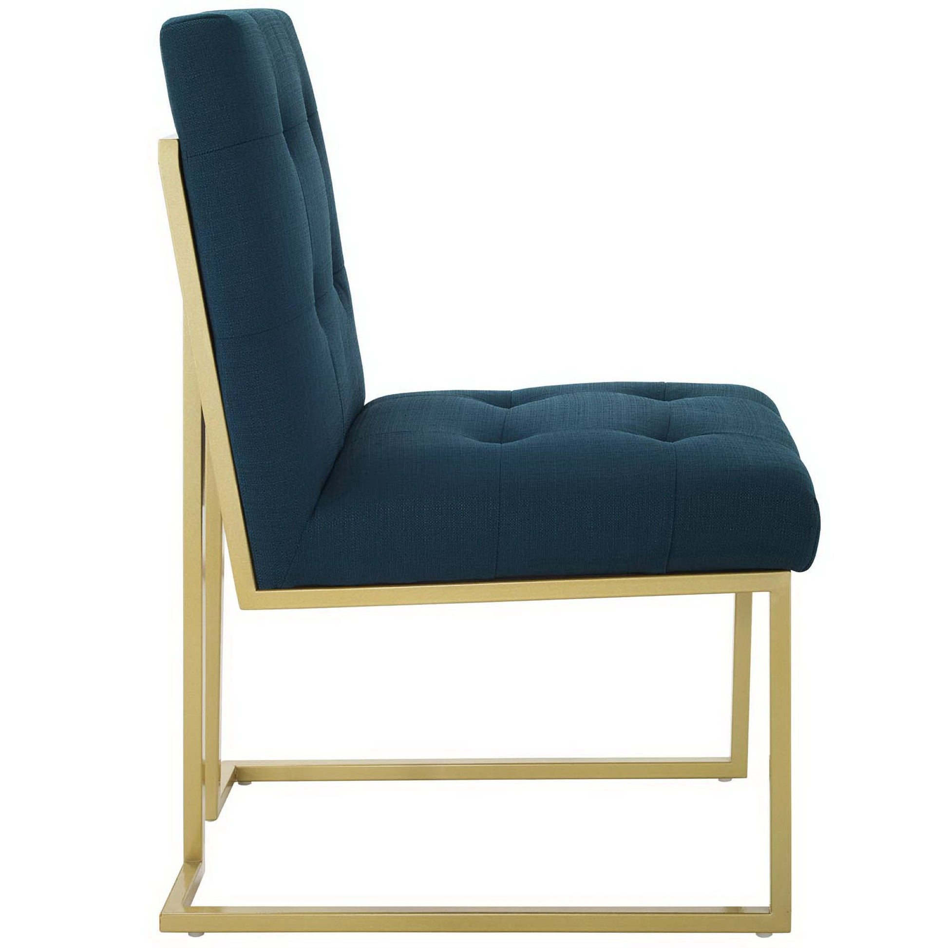 Privy Gold Stainless Steel Upholstered Fabric Dining Accent Chair - Gold Beige
