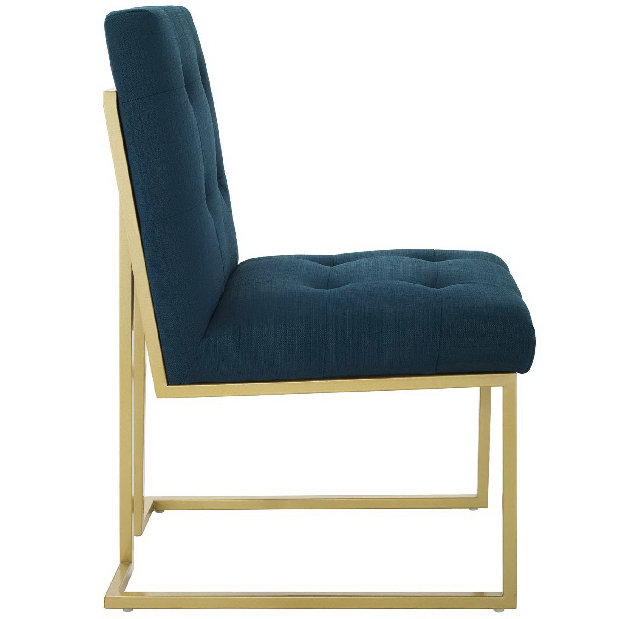 Privy Gold Stainless Steel Upholstered Fabric Dining Accent Chair - Gold Beige
