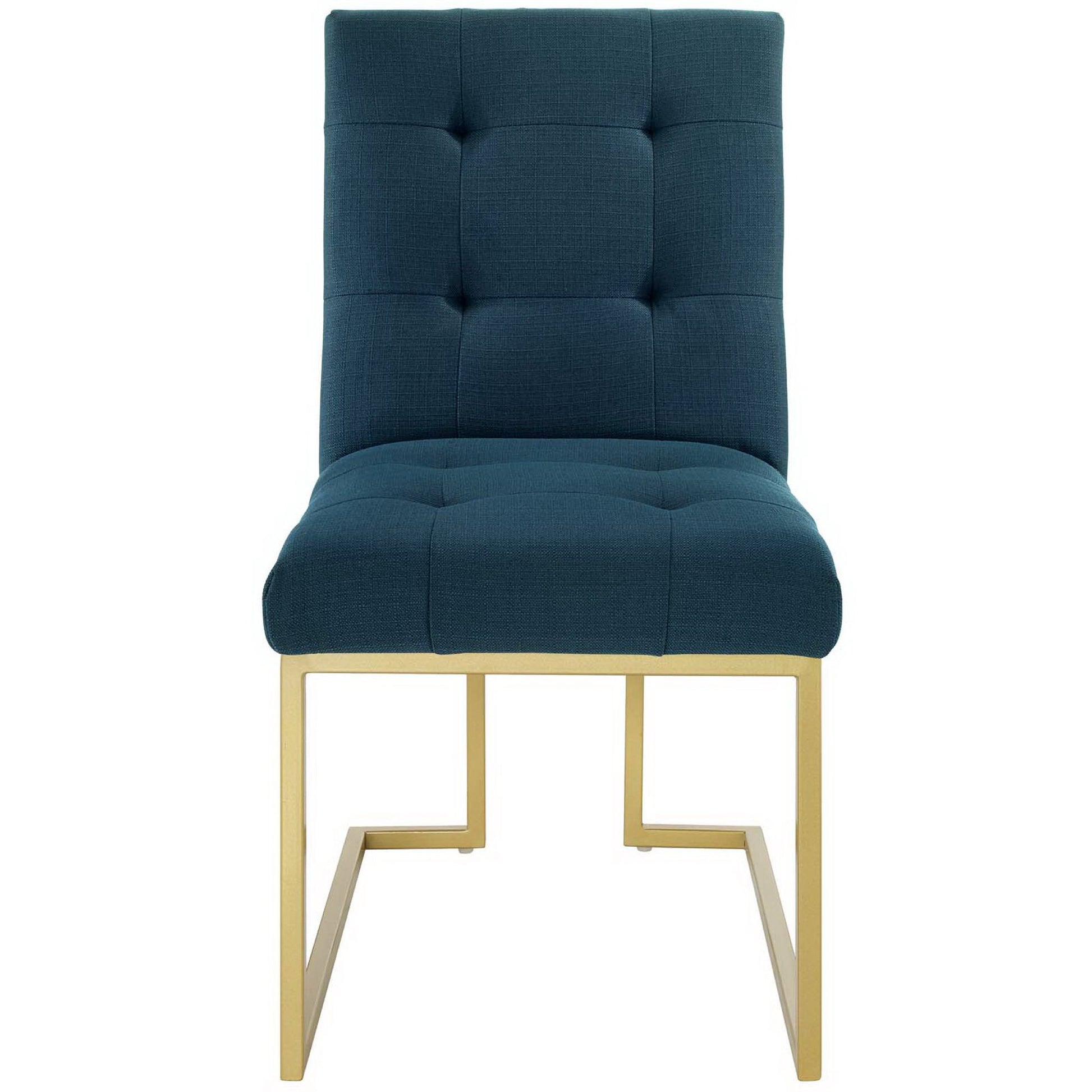 Privy Gold Stainless Steel Upholstered Fabric Dining Accent Chair - Gold White