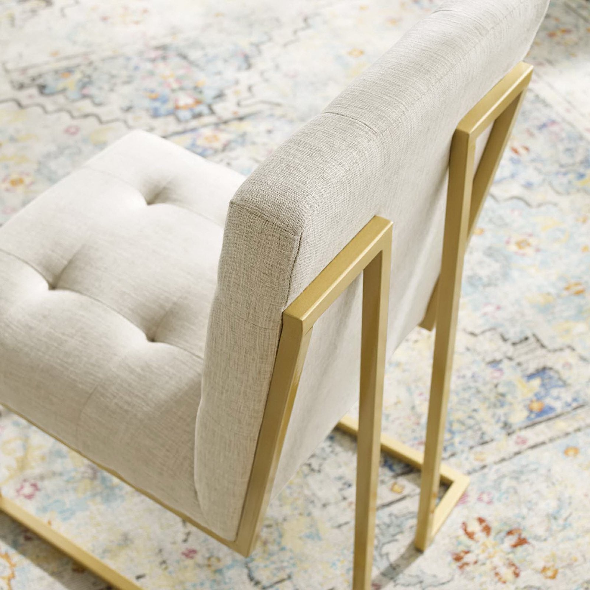 Privy Gold Stainless Steel Upholstered Fabric Dining Accent Chair