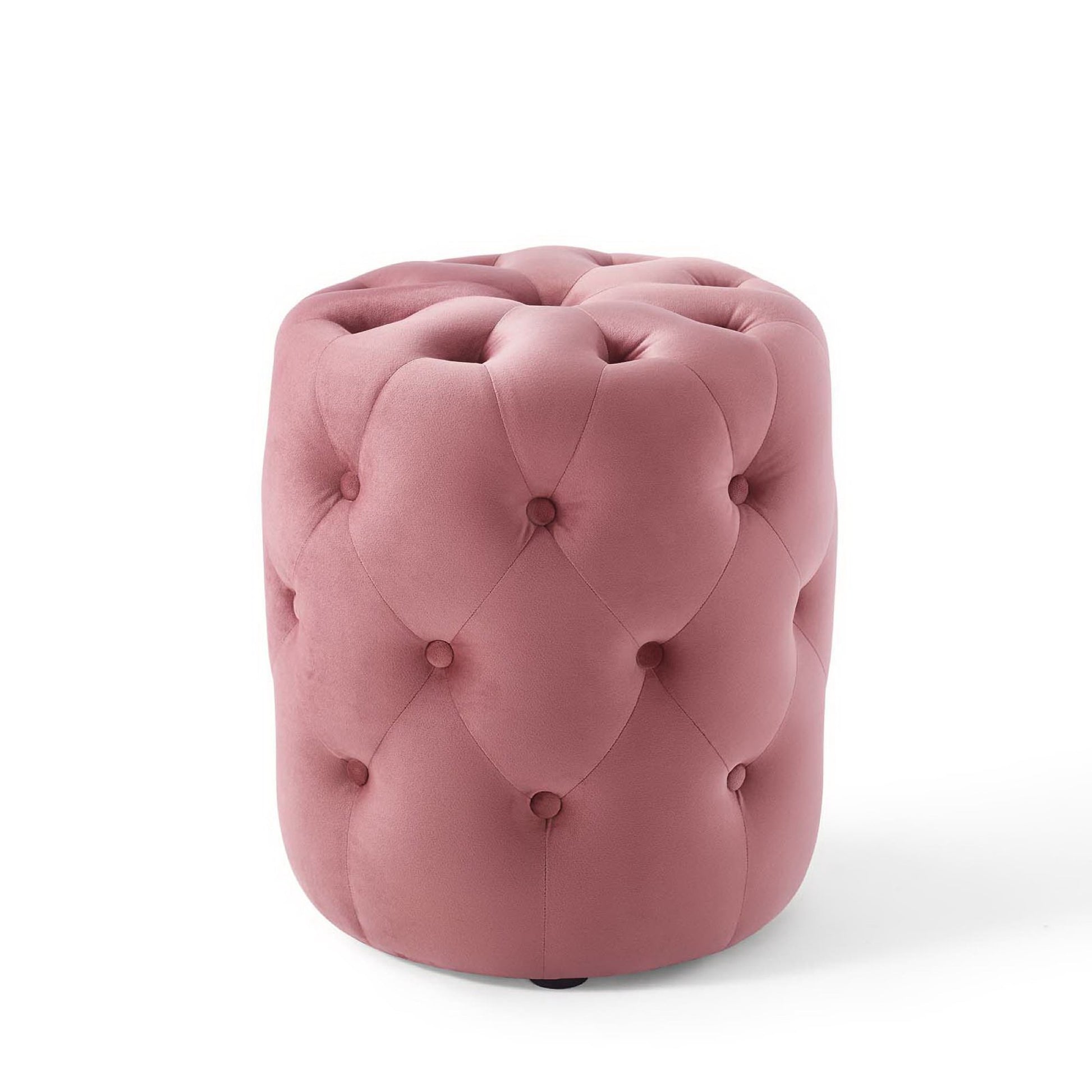 Amour Tufted Button Round Performance Velvet Ottoman - Dusty Rose