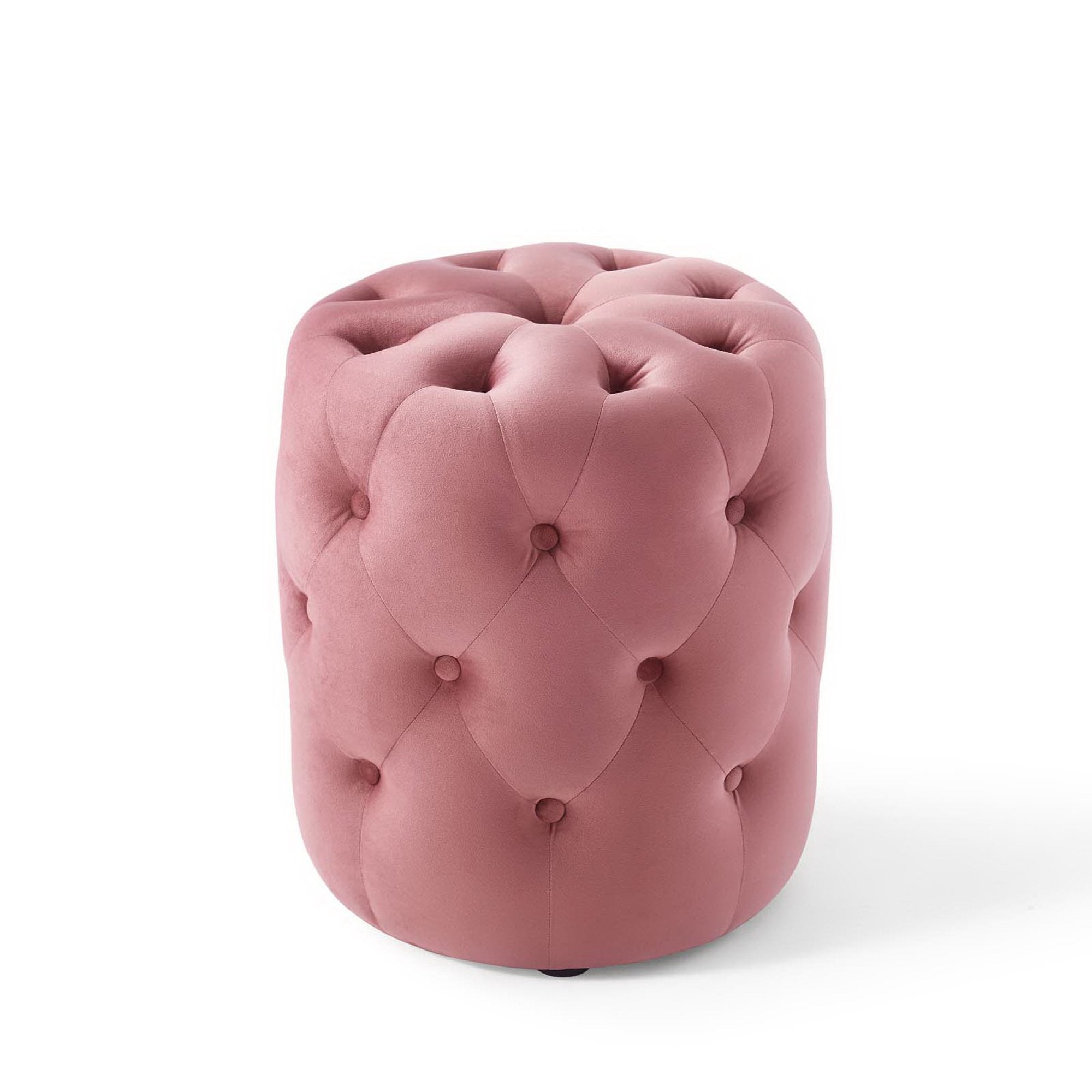 Amour Tufted Button Round Performance Velvet Ottoman - Gray