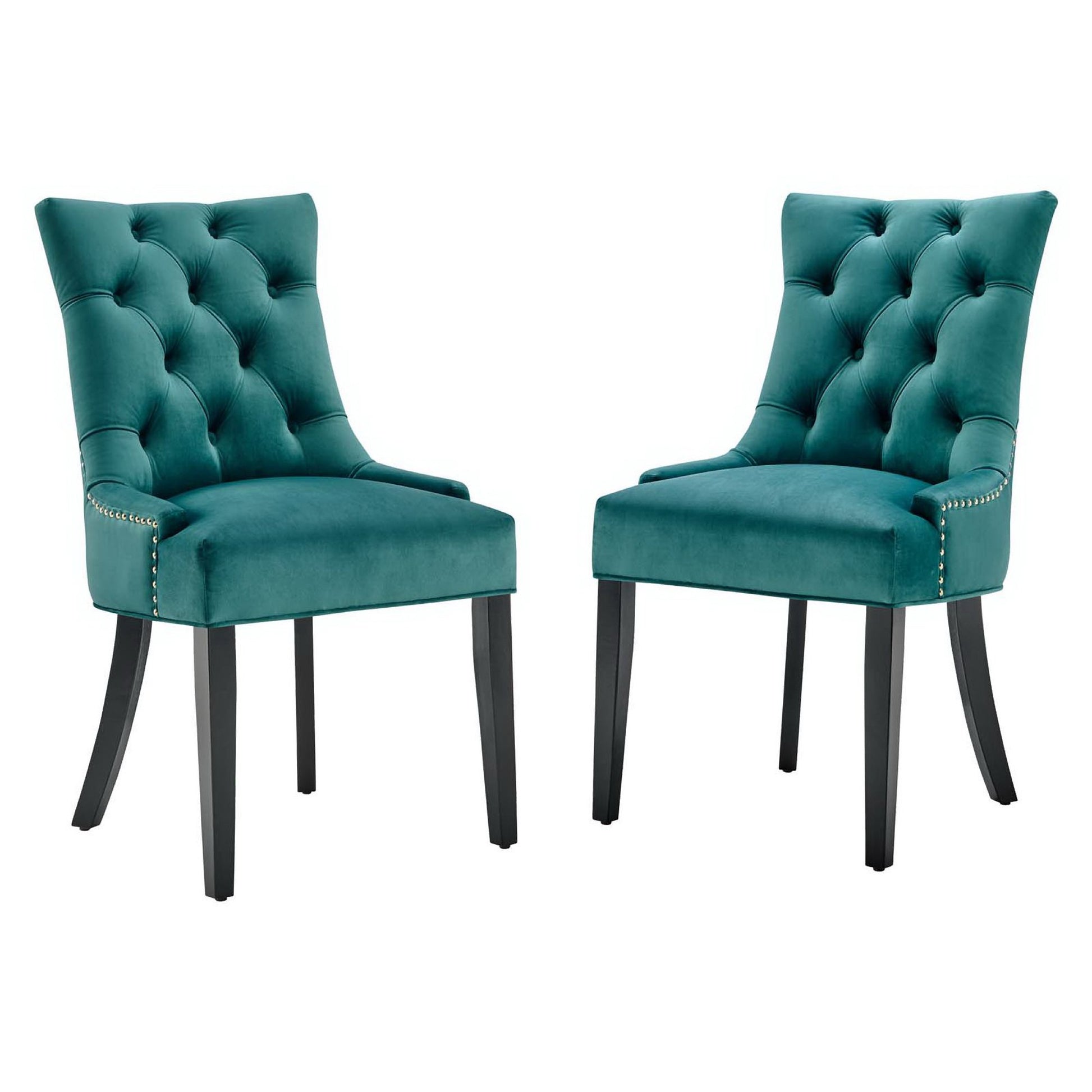 Regent Tufted Performance Velvet Dining Side Chairs - Set of 2 - Teal