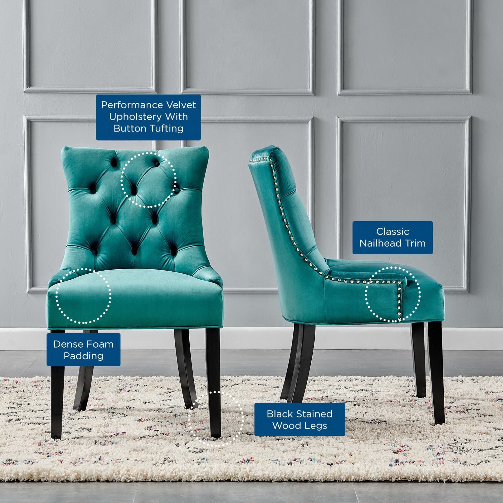 Regent Tufted Performance Velvet Dining Side Chairs - Set of 2