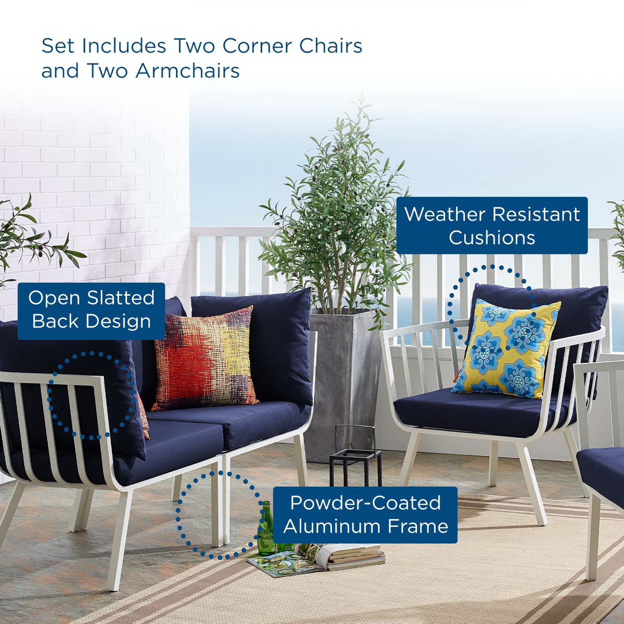 Riverside 4 Piece Outdoor Patio Aluminum Set