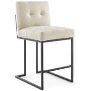 Privy Black Stainless Steel Upholstered Fabric Counter Stool - Black Beige