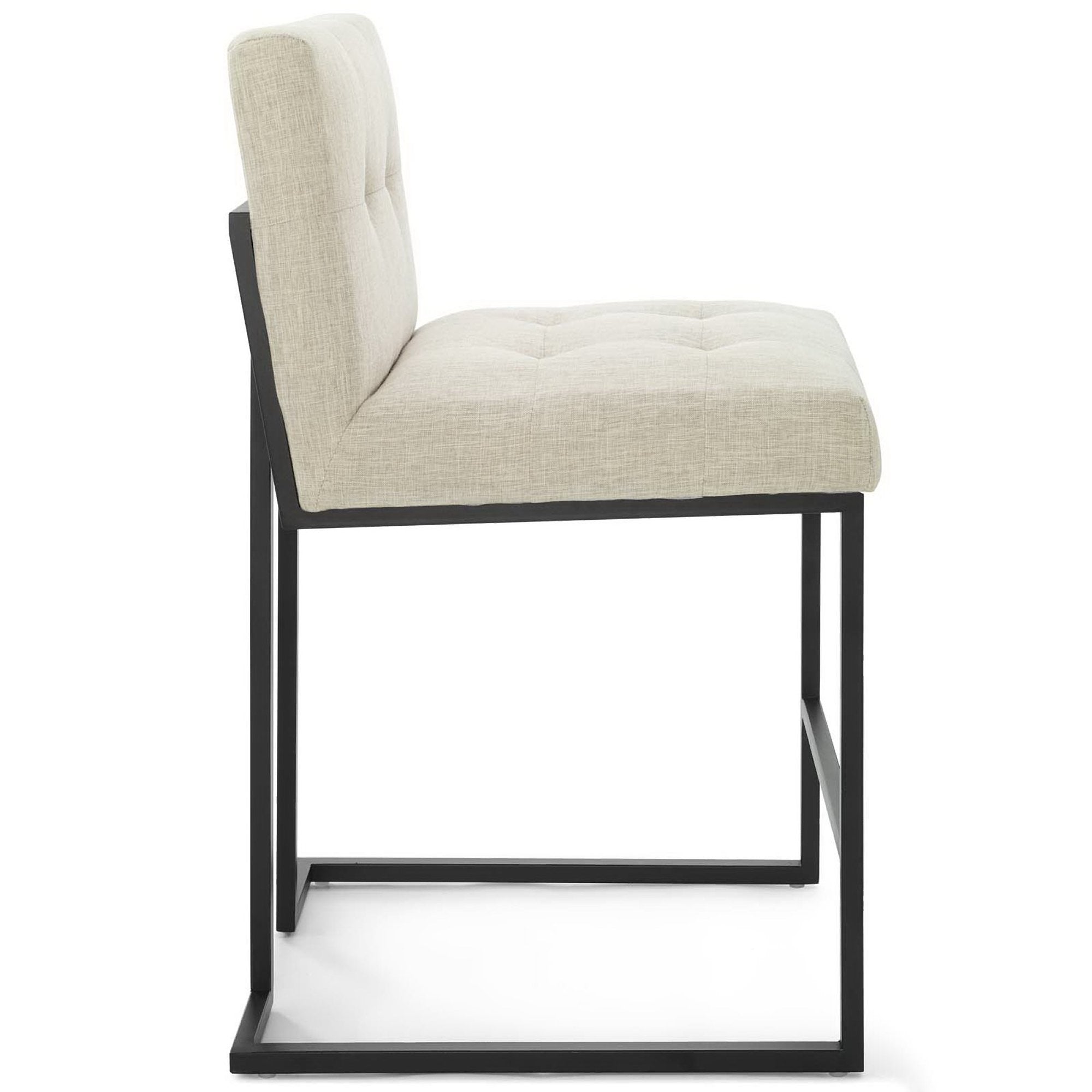 Privy Black Stainless Steel Upholstered Fabric Counter Stool - Black Light Gray
