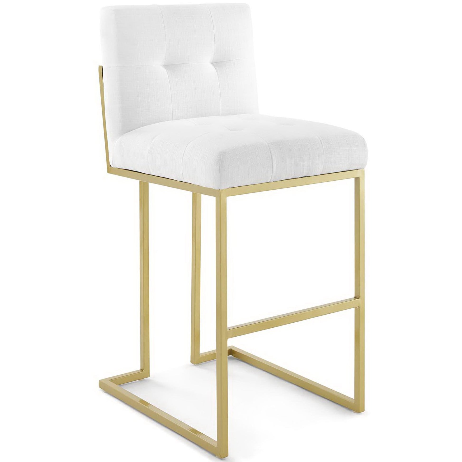 Privy Gold Stainless Steel Upholstered Fabric Bar Stool - Gold White