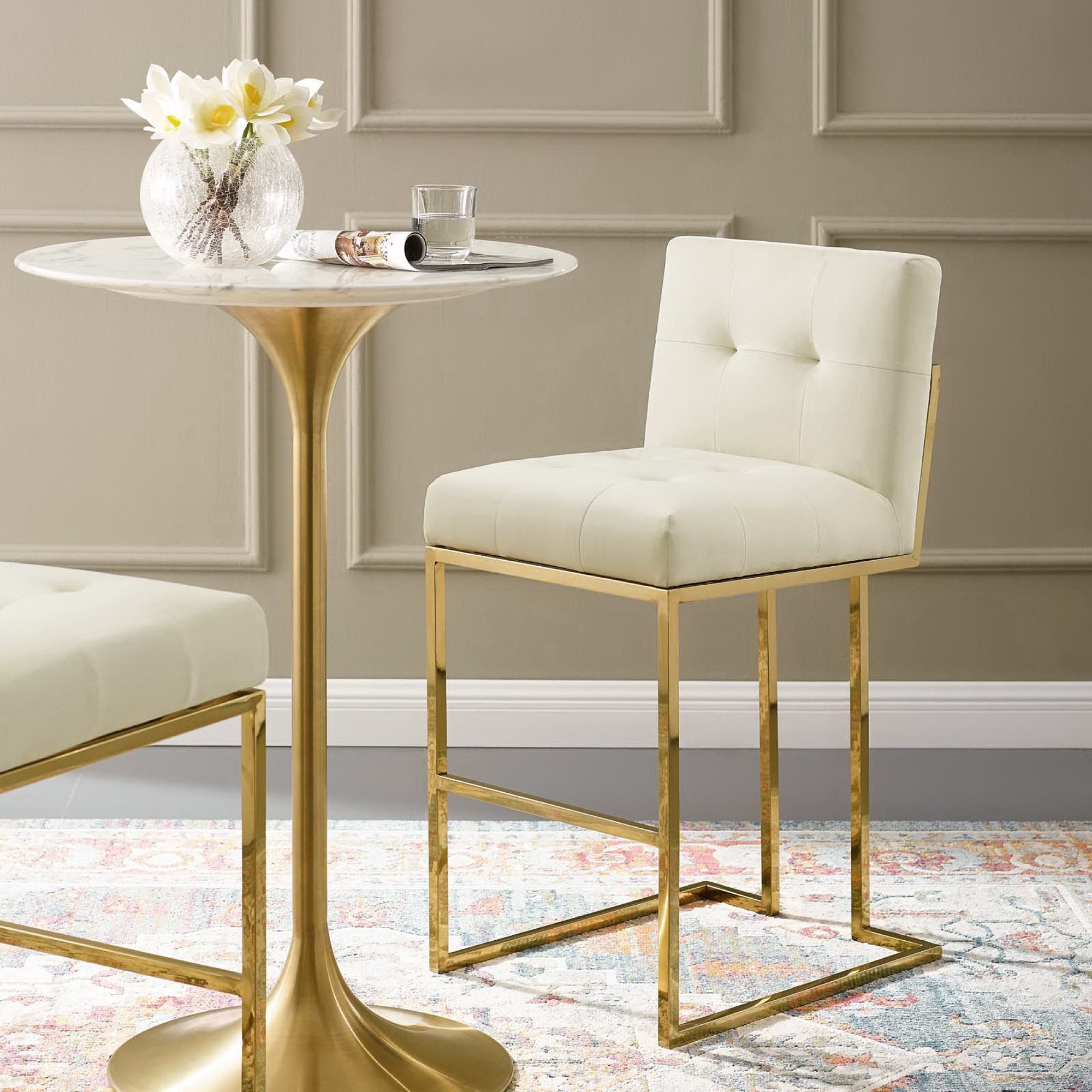 Privy Gold Stainless Steel Performance Velvet Bar Stool