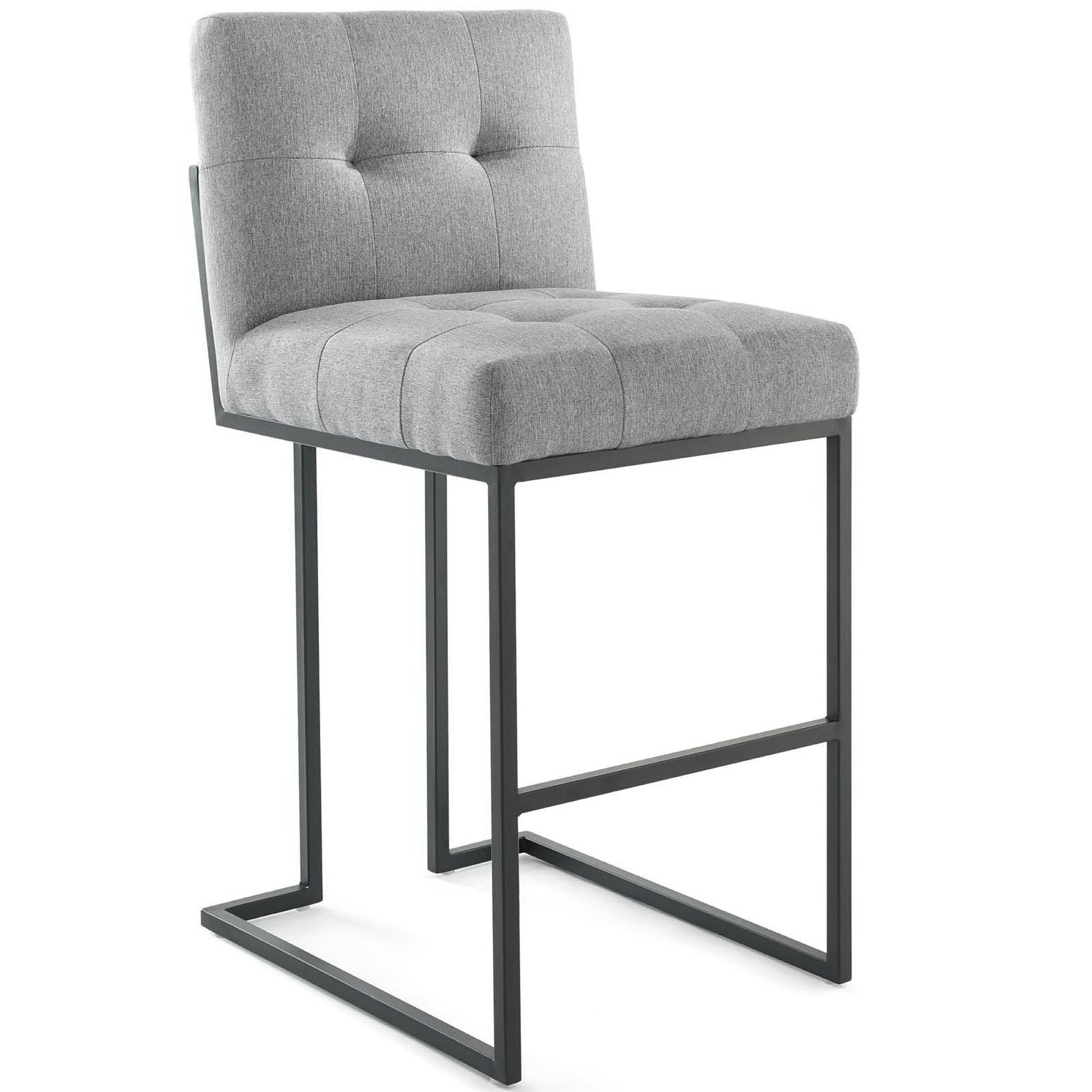 Privy Black Stainless Steel Upholstered Fabric Bar Stool - Black Light Gray