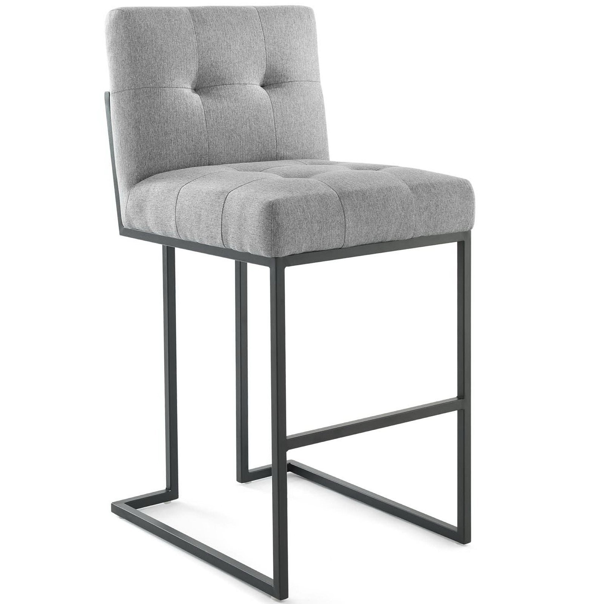 Privy Black Stainless Steel Upholstered Fabric Bar Stool - Black Light Gray