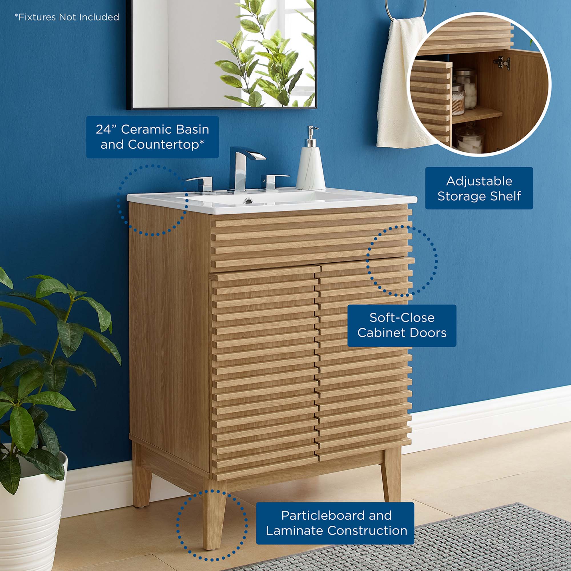 Render 18" and 24" Bathroom Vanities with White Basin Included