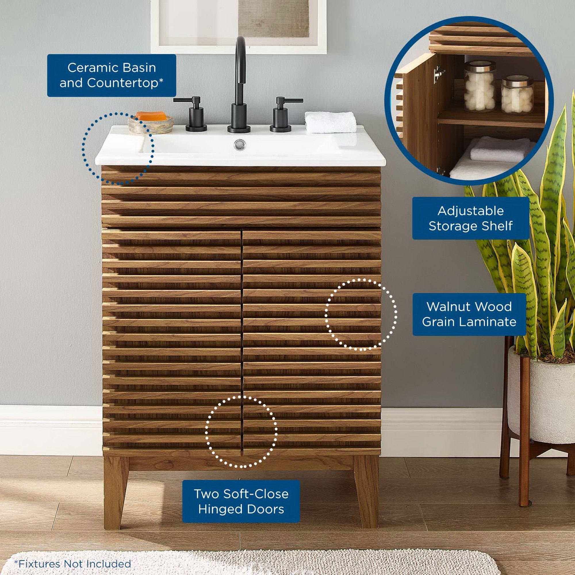 Render 18" and 24" Bathroom Vanities with White Basin Included