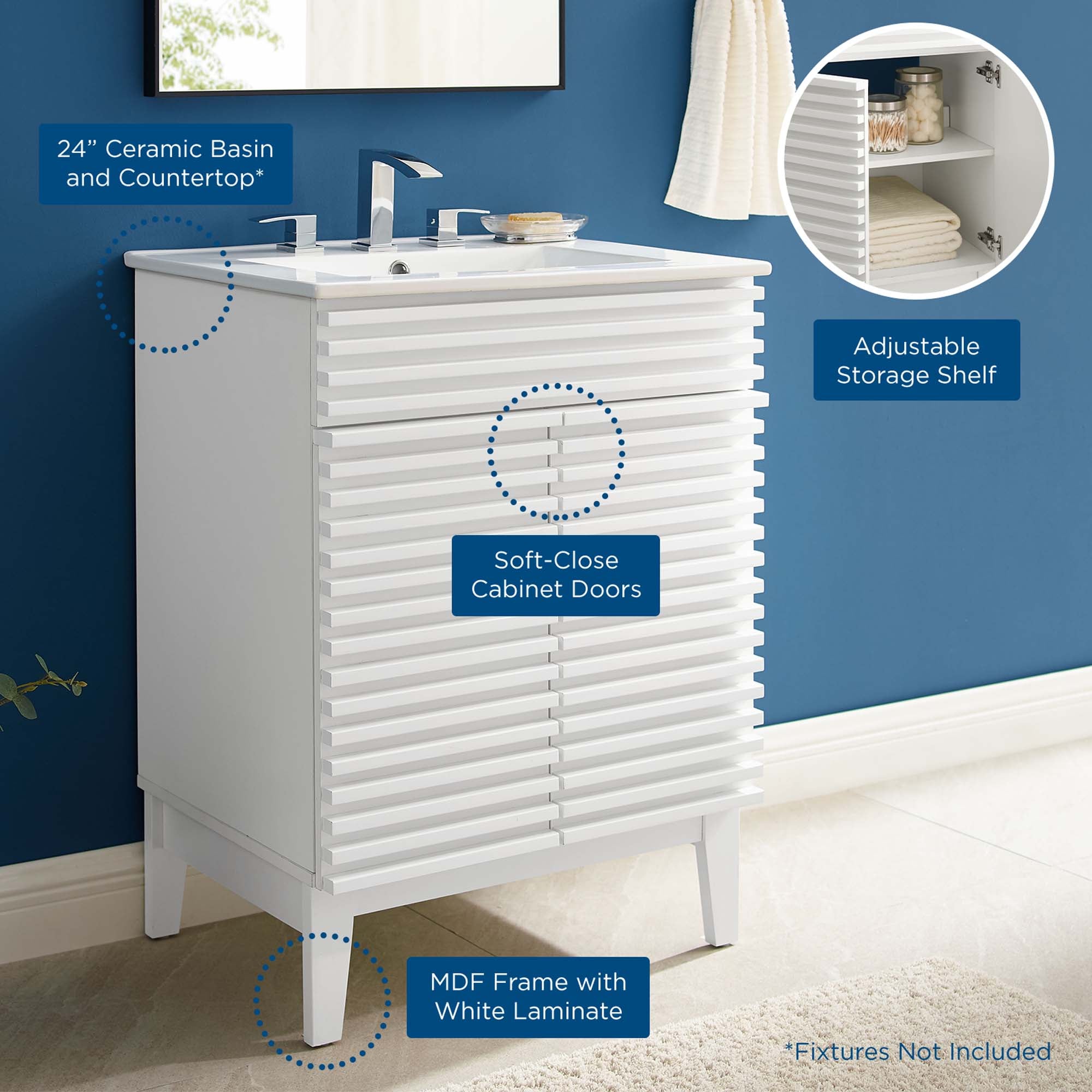 Render 18" and 24" Bathroom Vanities with White Basin Included