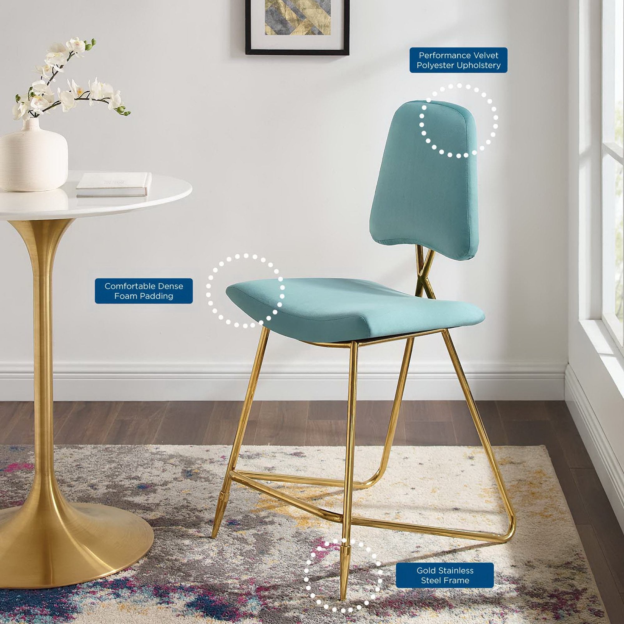 Ponder Performance Velvet Counter Stool