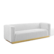 Charisma Channel Tufted Performance Velvet Living Room Sofa - White