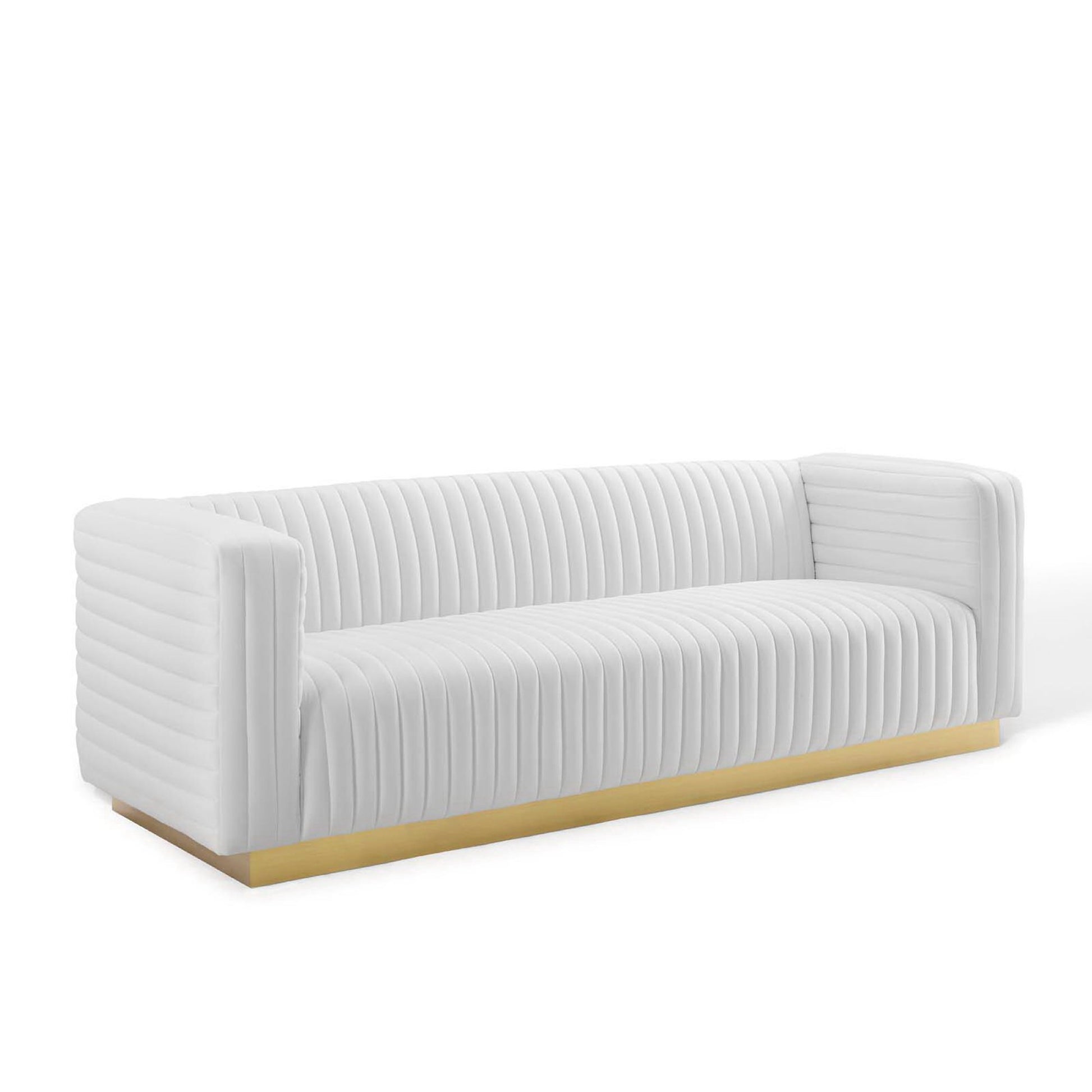 Charisma Channel Tufted Performance Velvet Living Room Sofa - White