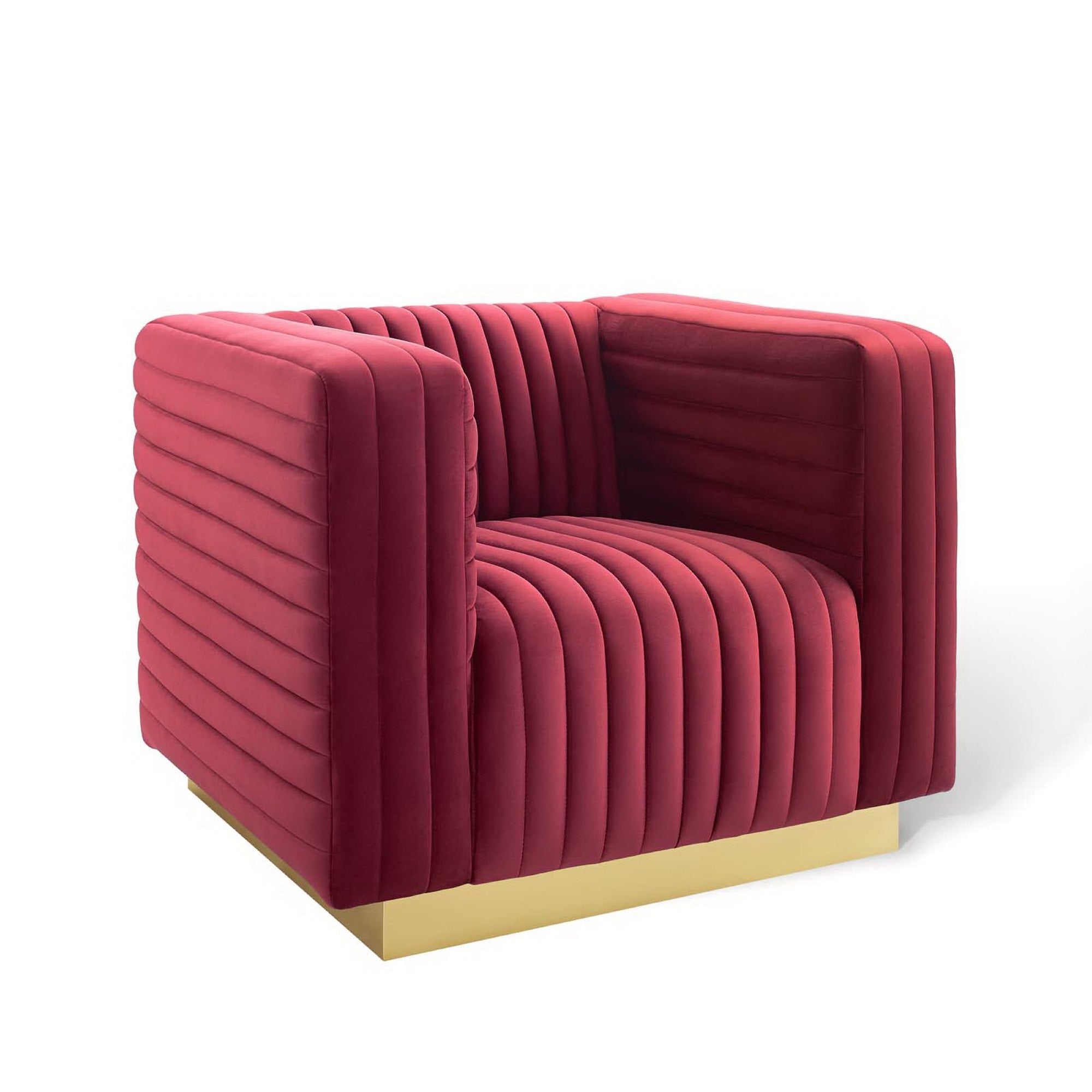 Charisma Channel Tufted Performance Velvet Accent Armchair - Maroon
